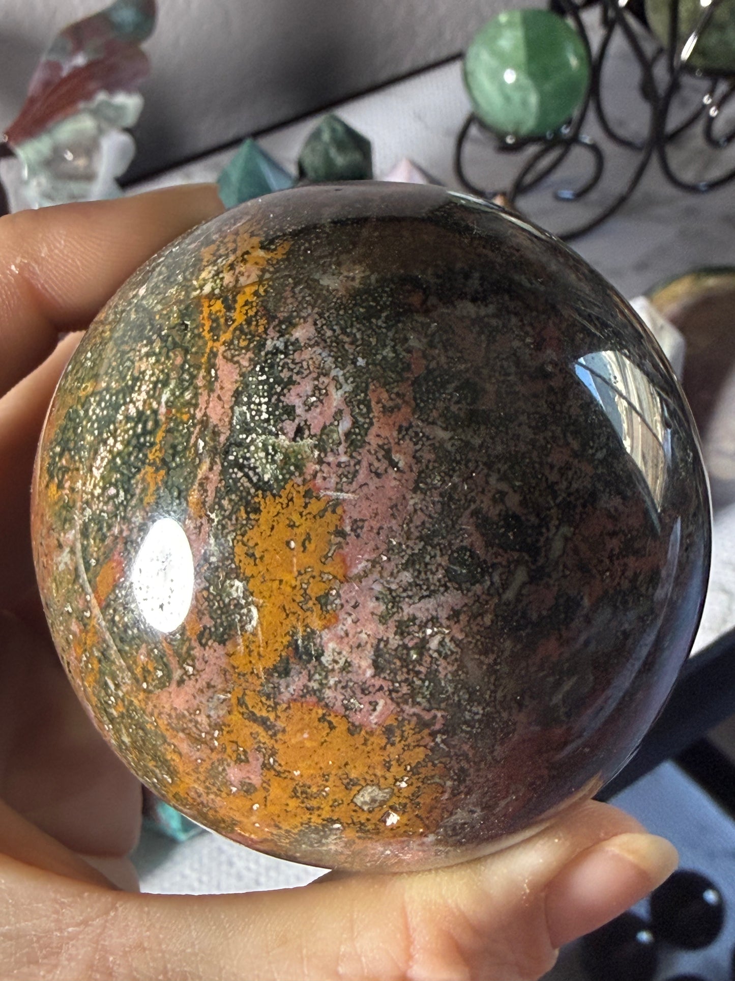 Ocean Jasper Large Sphere – Polished Crystal Orb for Joy, Renewal & Heart‑Healing Coastal Energy