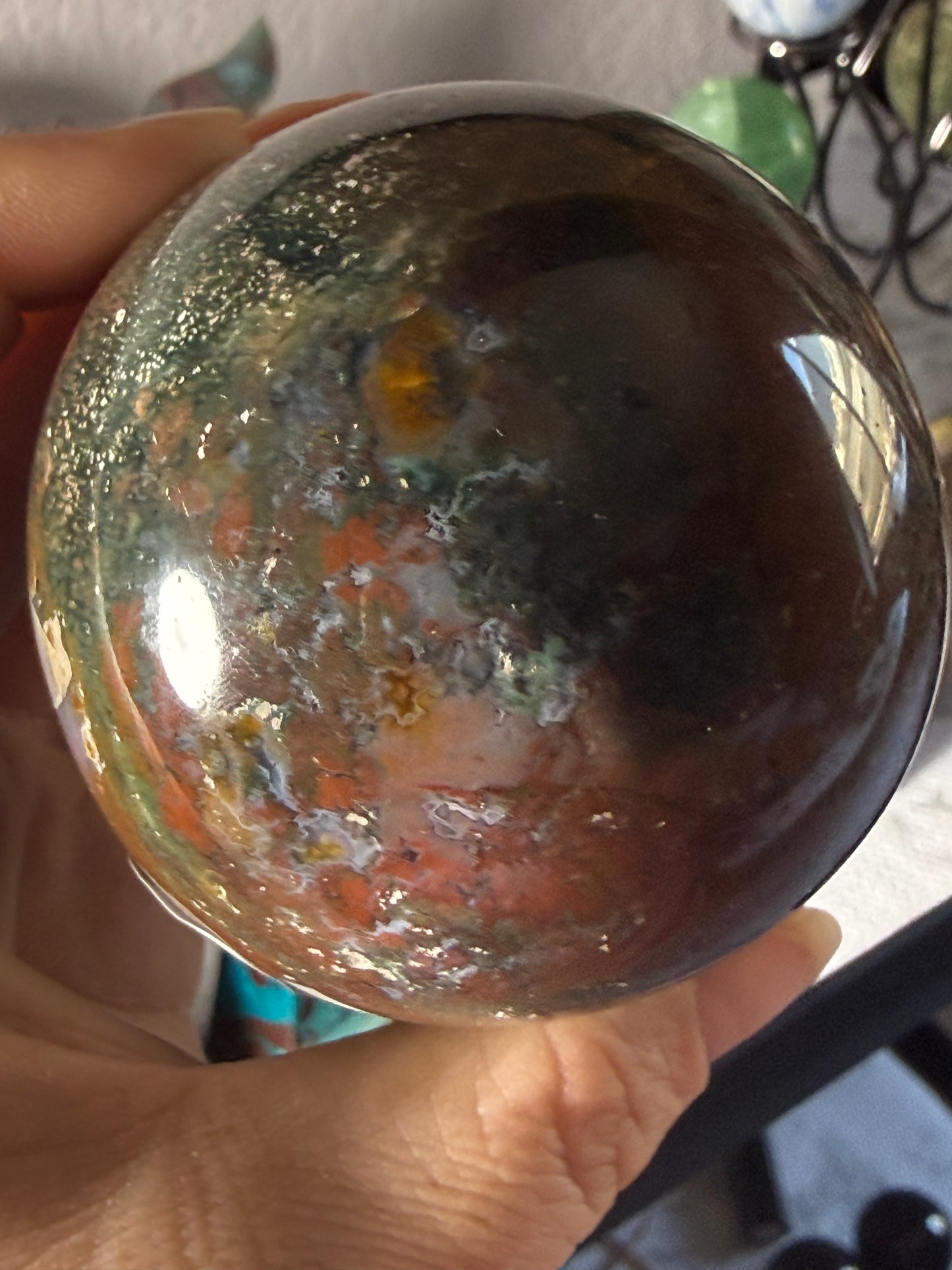 Ocean Jasper Large Sphere – Polished Crystal Orb for Joy, Renewal & Heart‑Healing Coastal Energy