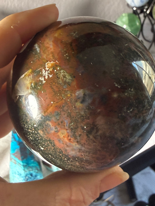 Ocean Jasper Large Sphere – Polished Crystal Orb for Joy, Renewal & Heart‑Healing Coastal Energy