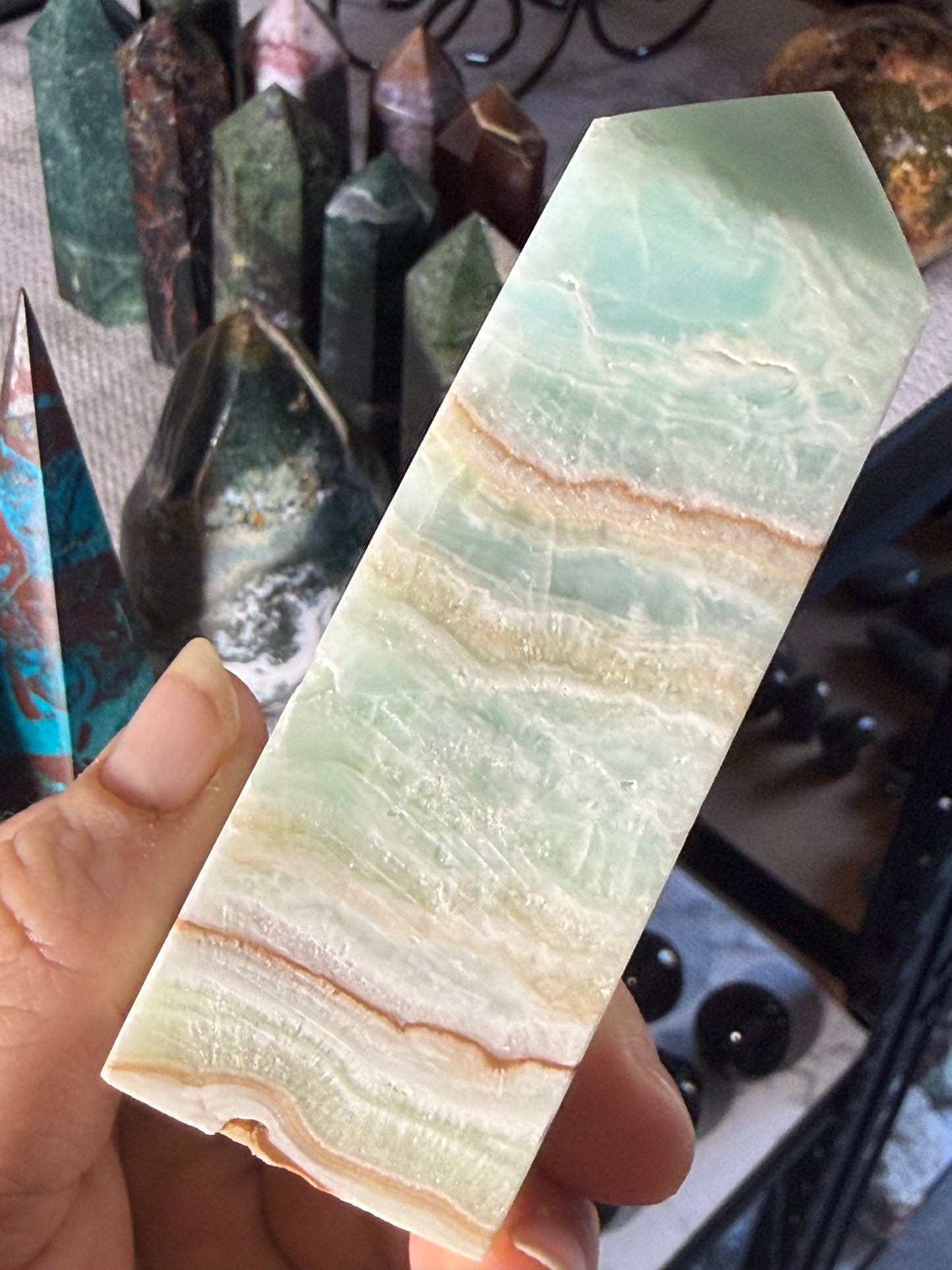 Caribbean Calcite Tower 5.8 oz – Ocean‑Blue Crystal for Calm, Clarity & Peaceful Energy