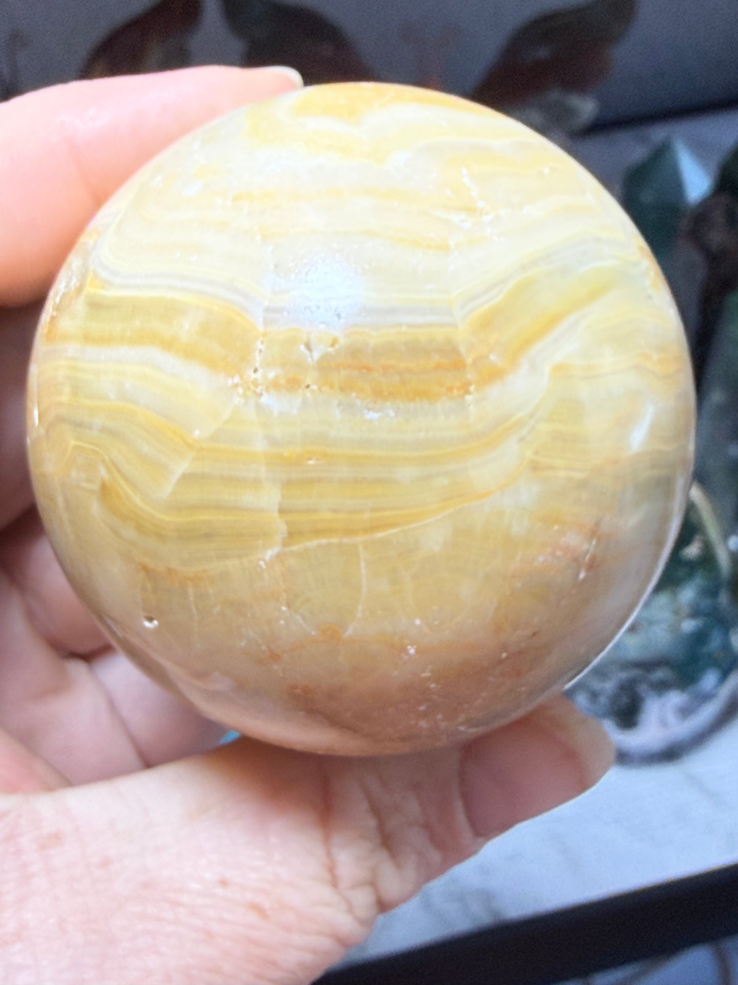 Polished Honey Calcite Sphere – Large Crystal Ball for Energy, Clarity & Home Décor