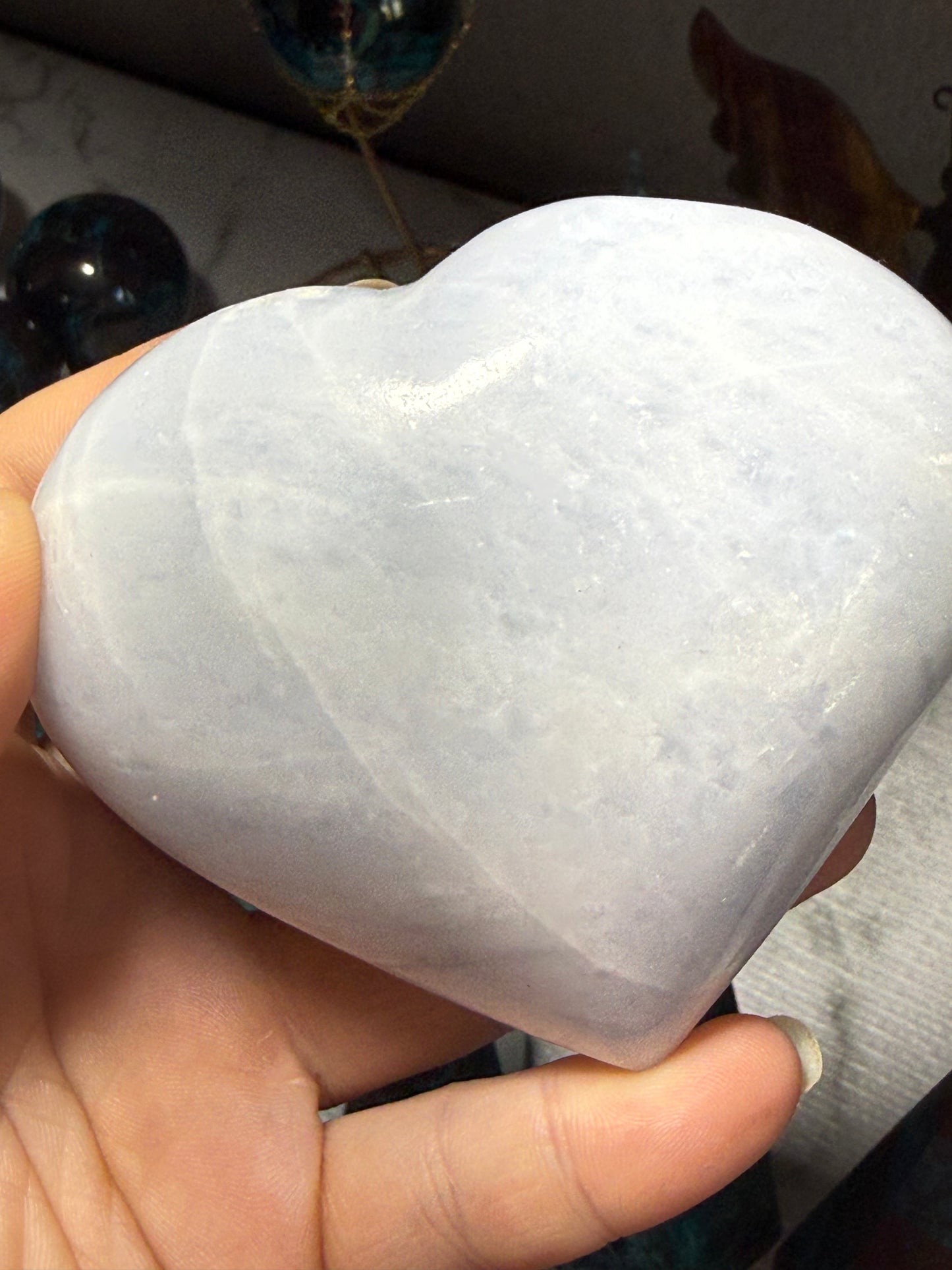 Blue Calcite Heart – 11 oz Polished Crystal for Calm, Clarity & Emotional Soothing