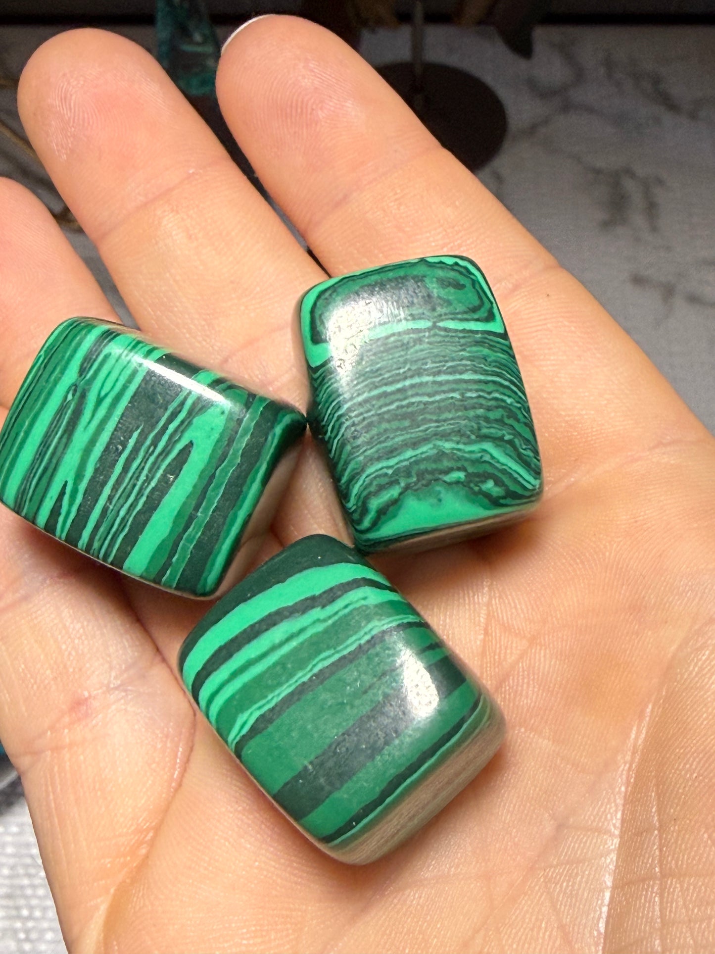 Malachite Tumble | Polished Green Crystal | Natural Banding | Pocket Stone
