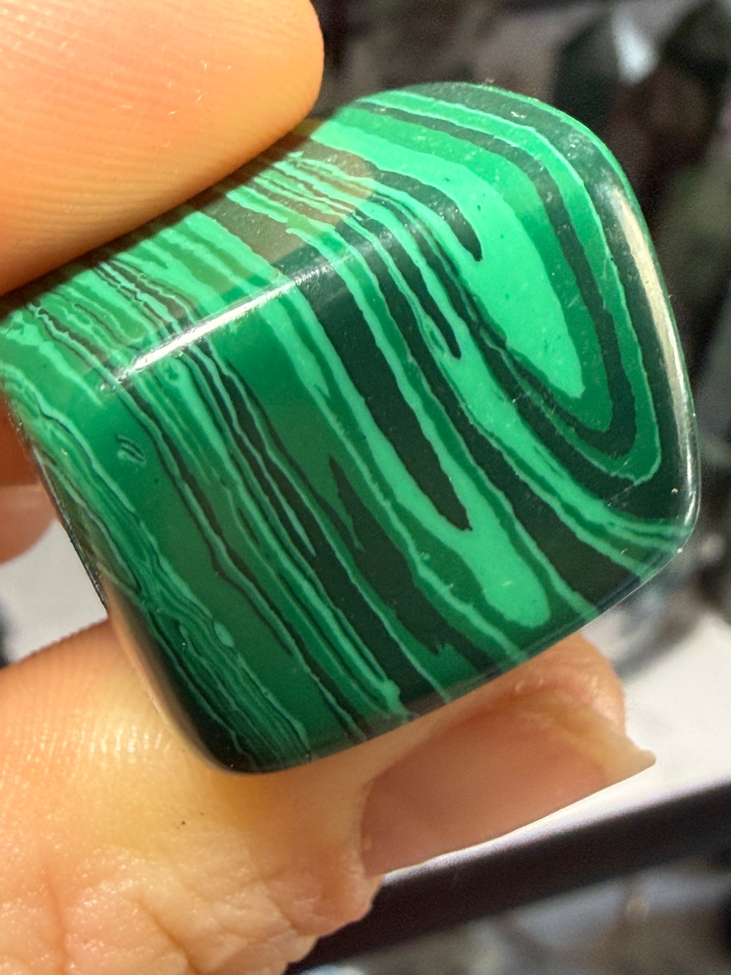 Malachite Tumble | Polished Green Crystal | Natural Banding | Pocket Stone