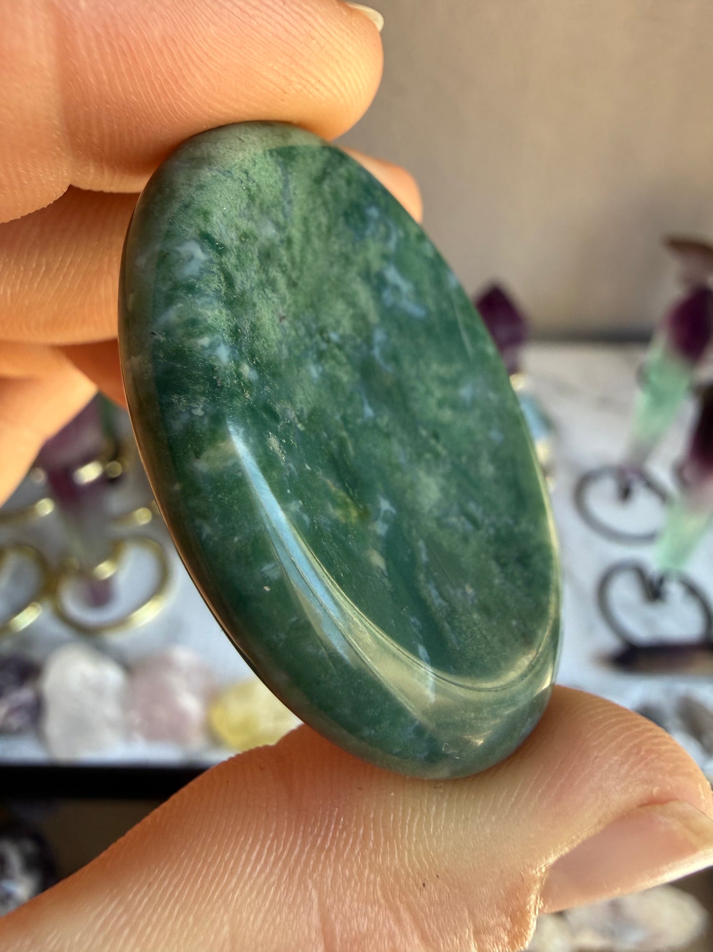 Moss Agate Thumb Stone 0.7 oz – Polished Worry Stone for Grounding & Calm