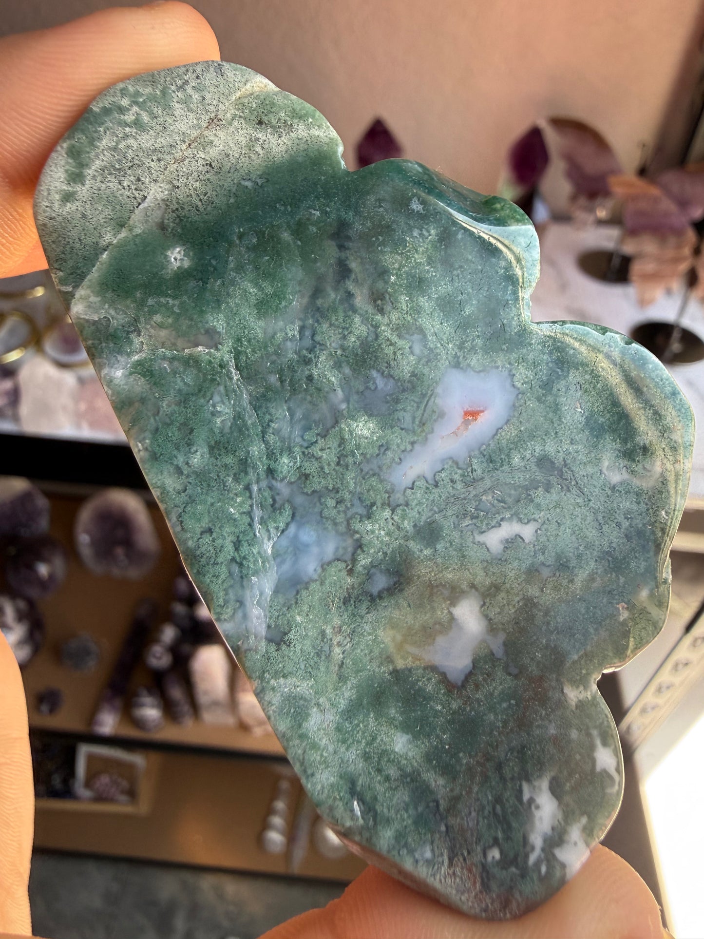 Moss Agate Cloud Freeform – Polished Crystal Carving for Growth, Grounding & Natural Calm