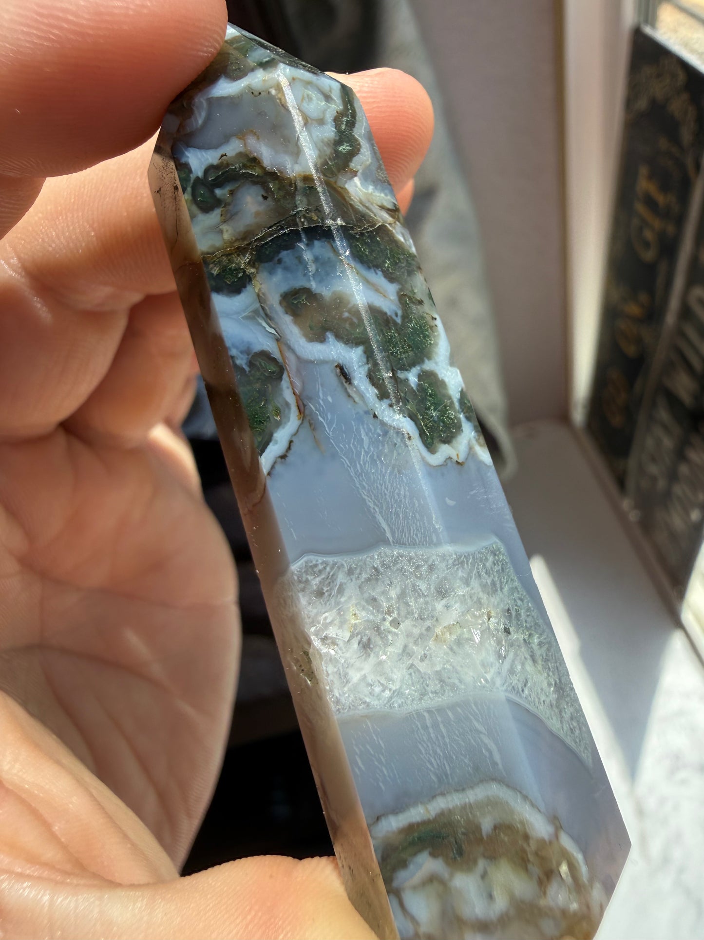 Small Moss Agate Tower – Polished Mini Crystal Point for Growth, Grounding & Natural Balance