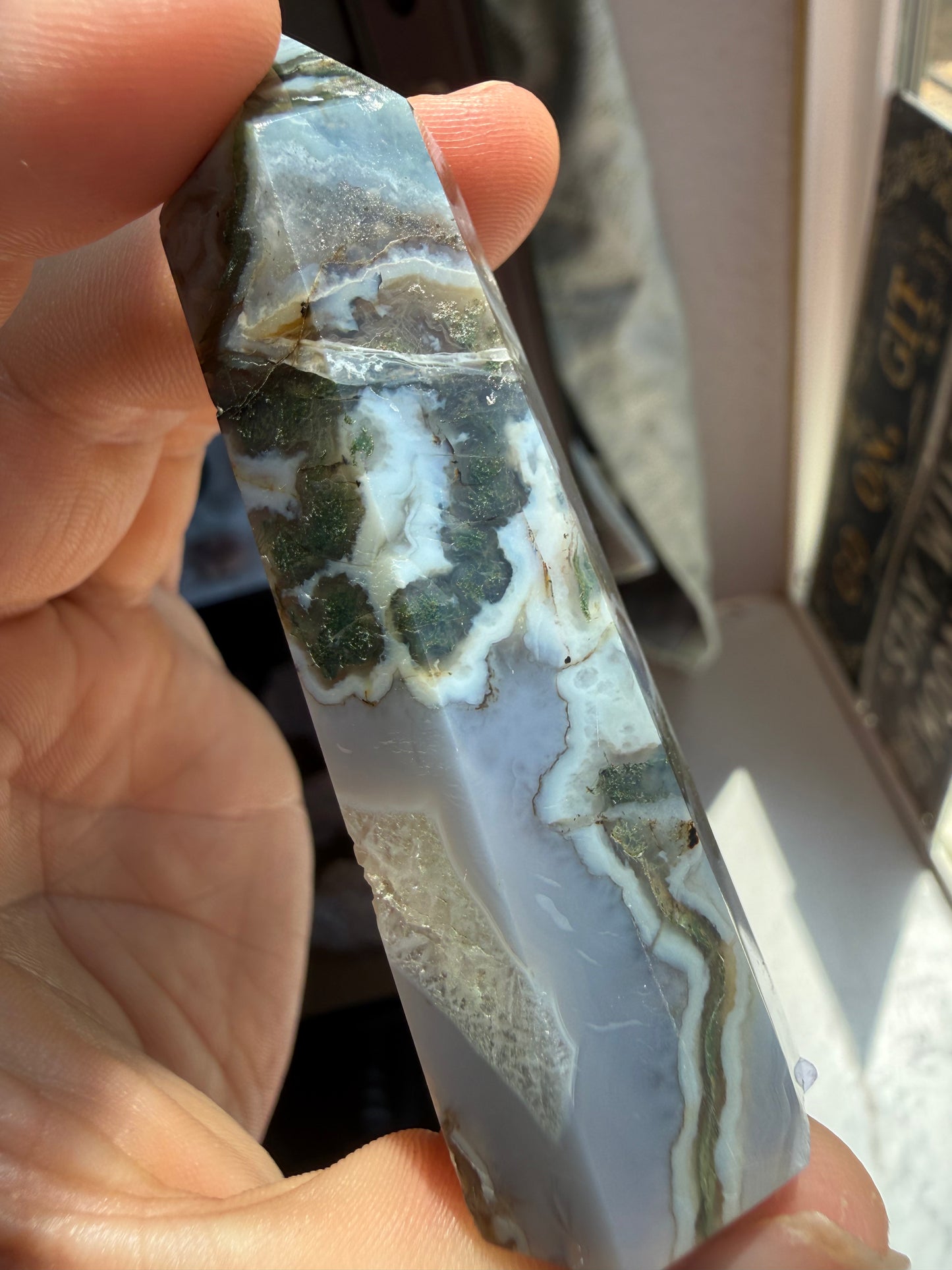 Small Moss Agate Tower – Polished Mini Crystal Point for Growth, Grounding & Natural Balance