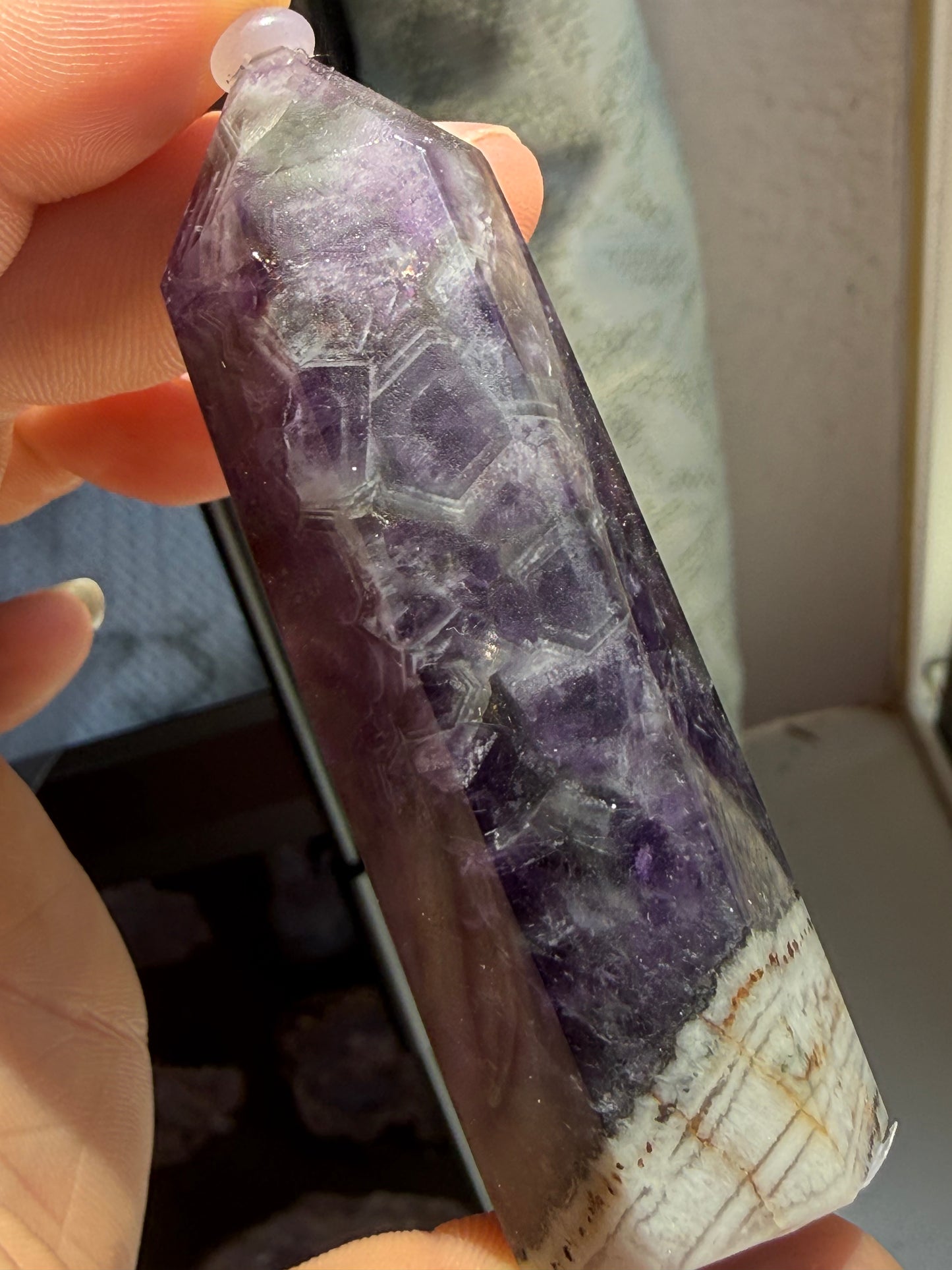Small Dream Amethyst Tower – Chevron Amethyst Point for Calm, Intuition & Spiritual Clarity
