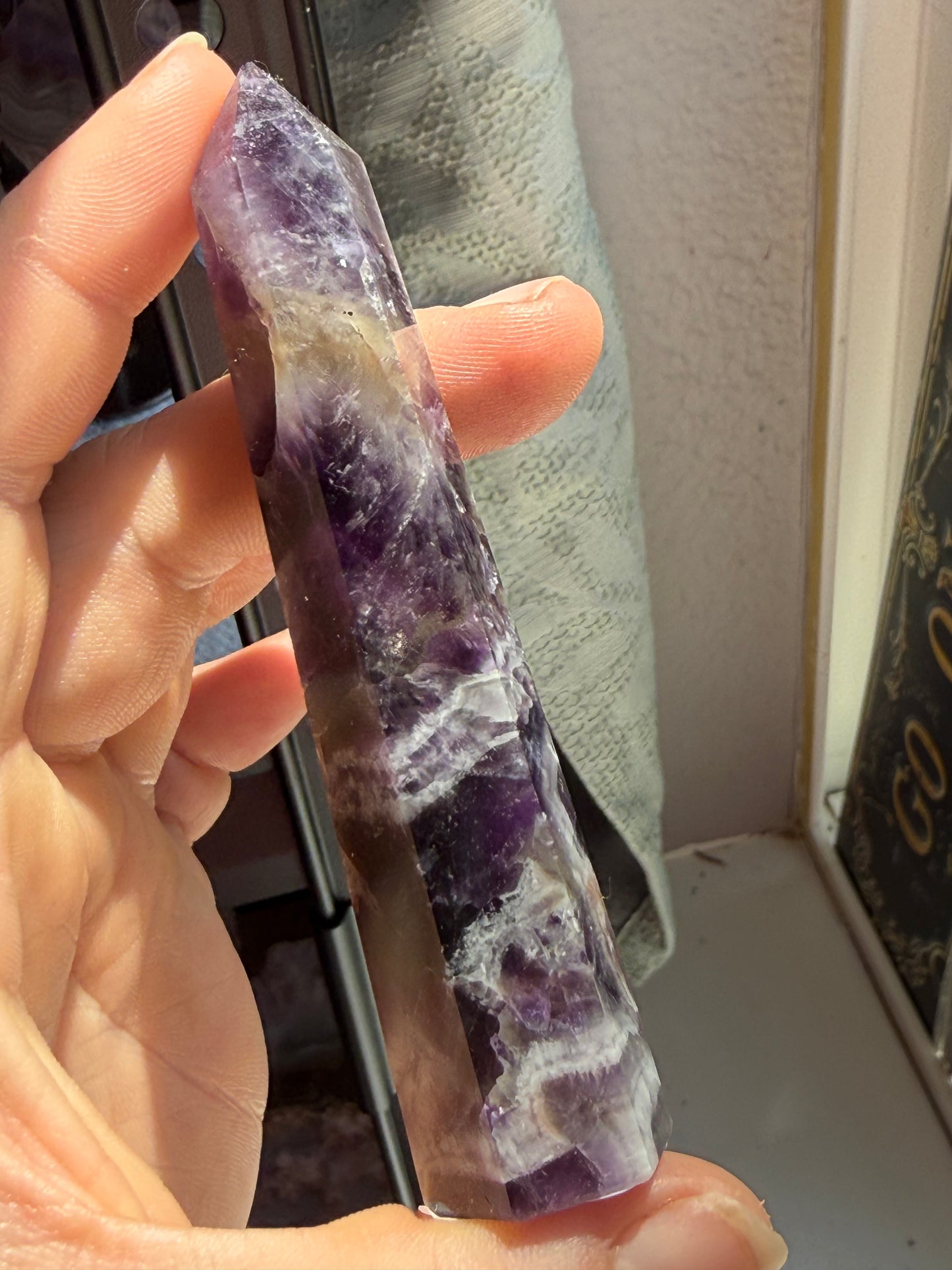 Small Dream Amethyst Tower – Chevron Amethyst Point for Calm, Intuition & Spiritual Clarity
