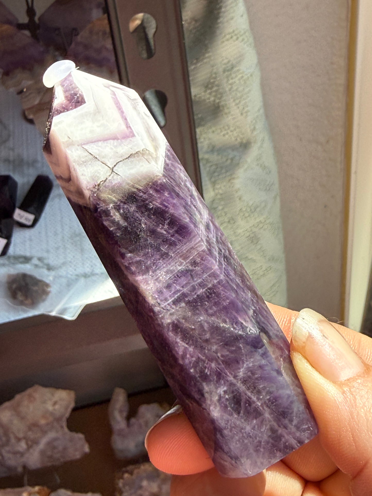 Medium Dream Amethyst Tower – Chevron Amethyst Point for Intuition, Calm & Spiritual Alignment