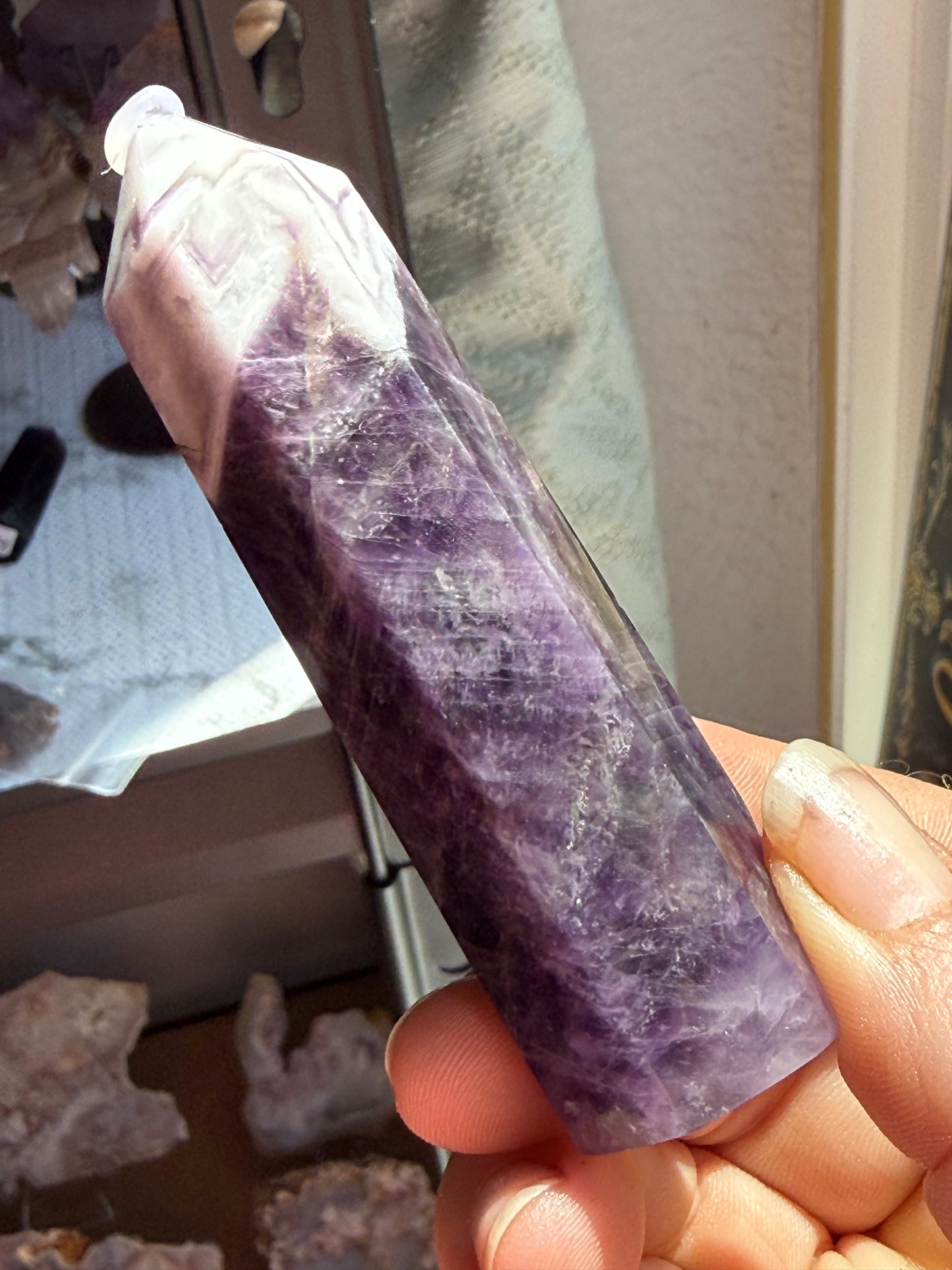 Medium Dream Amethyst Tower – Chevron Amethyst Point for Intuition, Calm & Spiritual Alignment