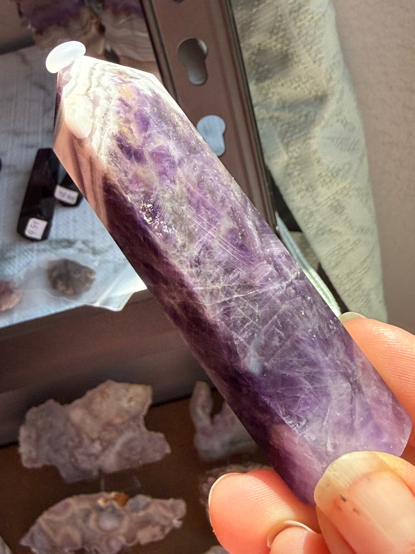 Medium Dream Amethyst Tower – Chevron Amethyst Point for Intuition, Calm & Spiritual Alignment