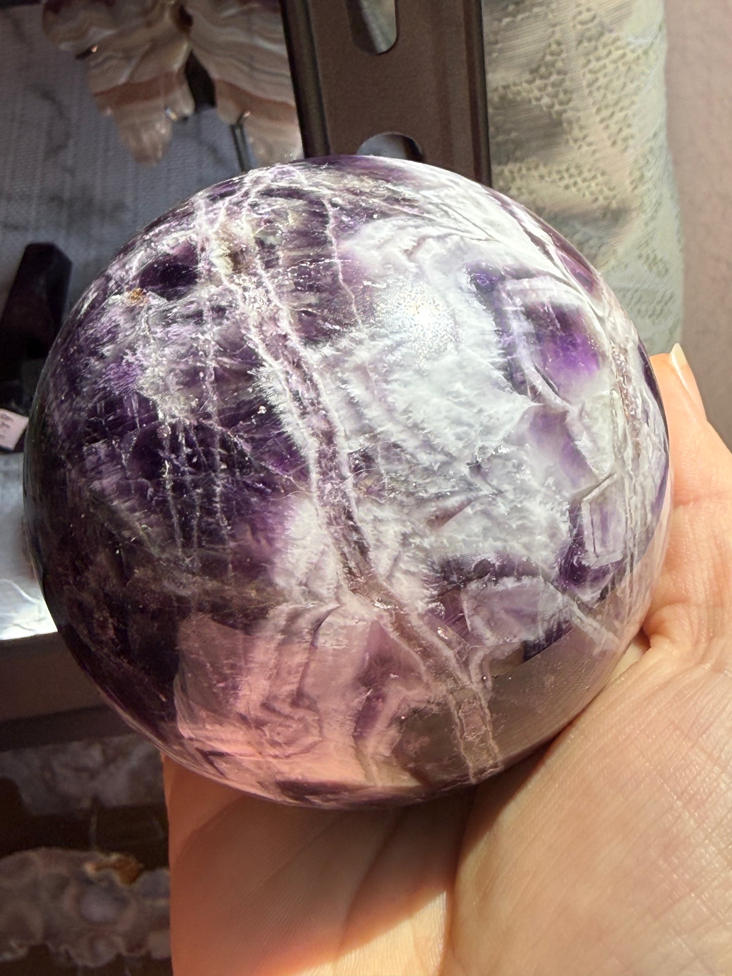 Dream Amethyst Sphere 27oz | Radiant Purple & White Bands | Decorative Gemstone