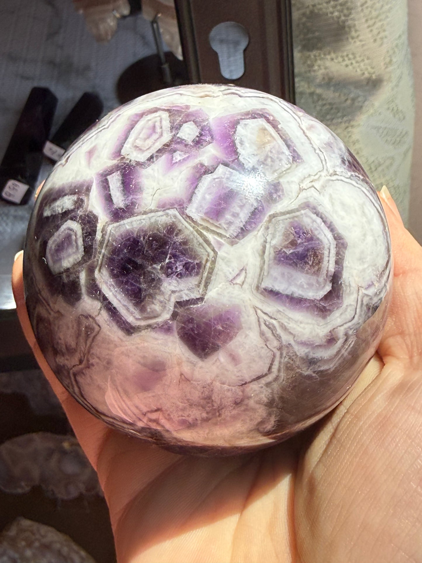 Dream Amethyst Sphere 23oz | Radiant Purple & White Bands | Decorative Gemstone