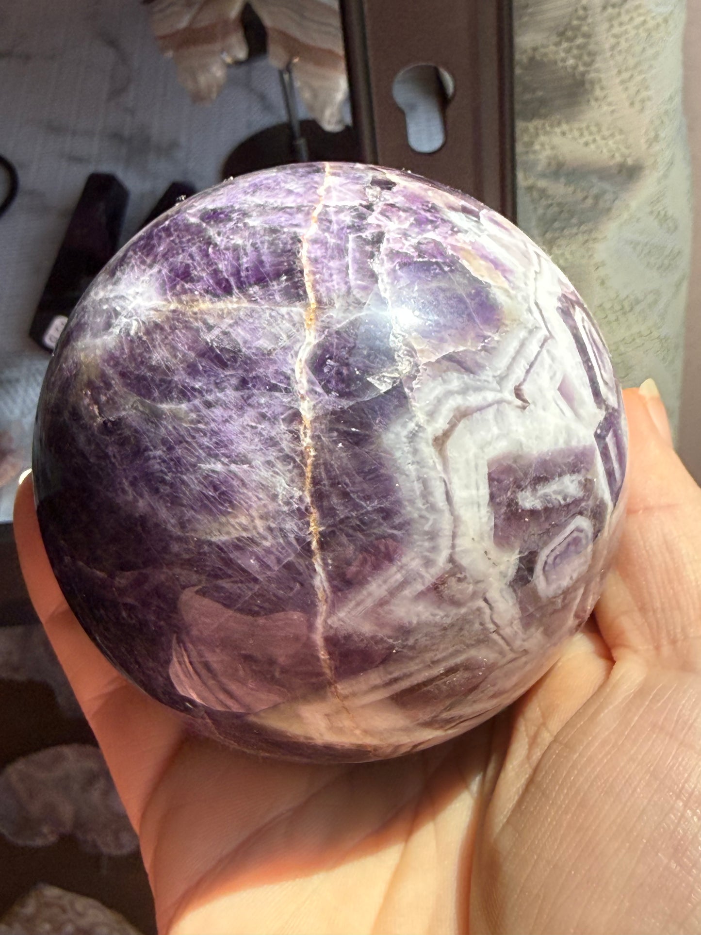 Dream Amethyst Sphere 23oz | Radiant Purple & White Bands | Decorative Gemstone