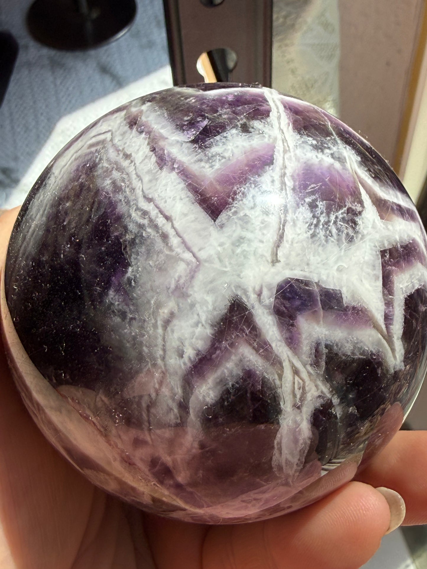 Dream Amethyst Sphere 24oz | Radiant Purple & White Bands | Decorative Gemstone
