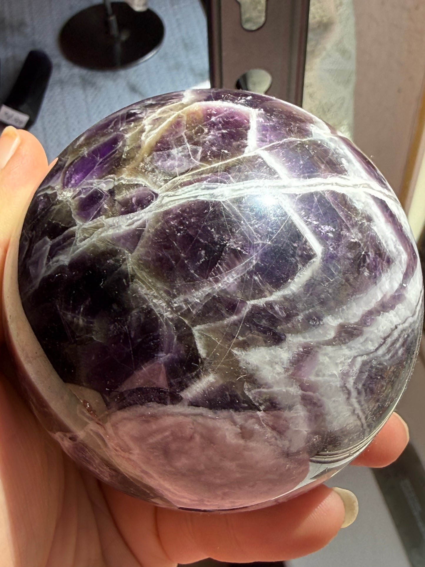 Dream Amethyst Sphere 24oz | Radiant Purple & White Bands | Decorative Gemstone