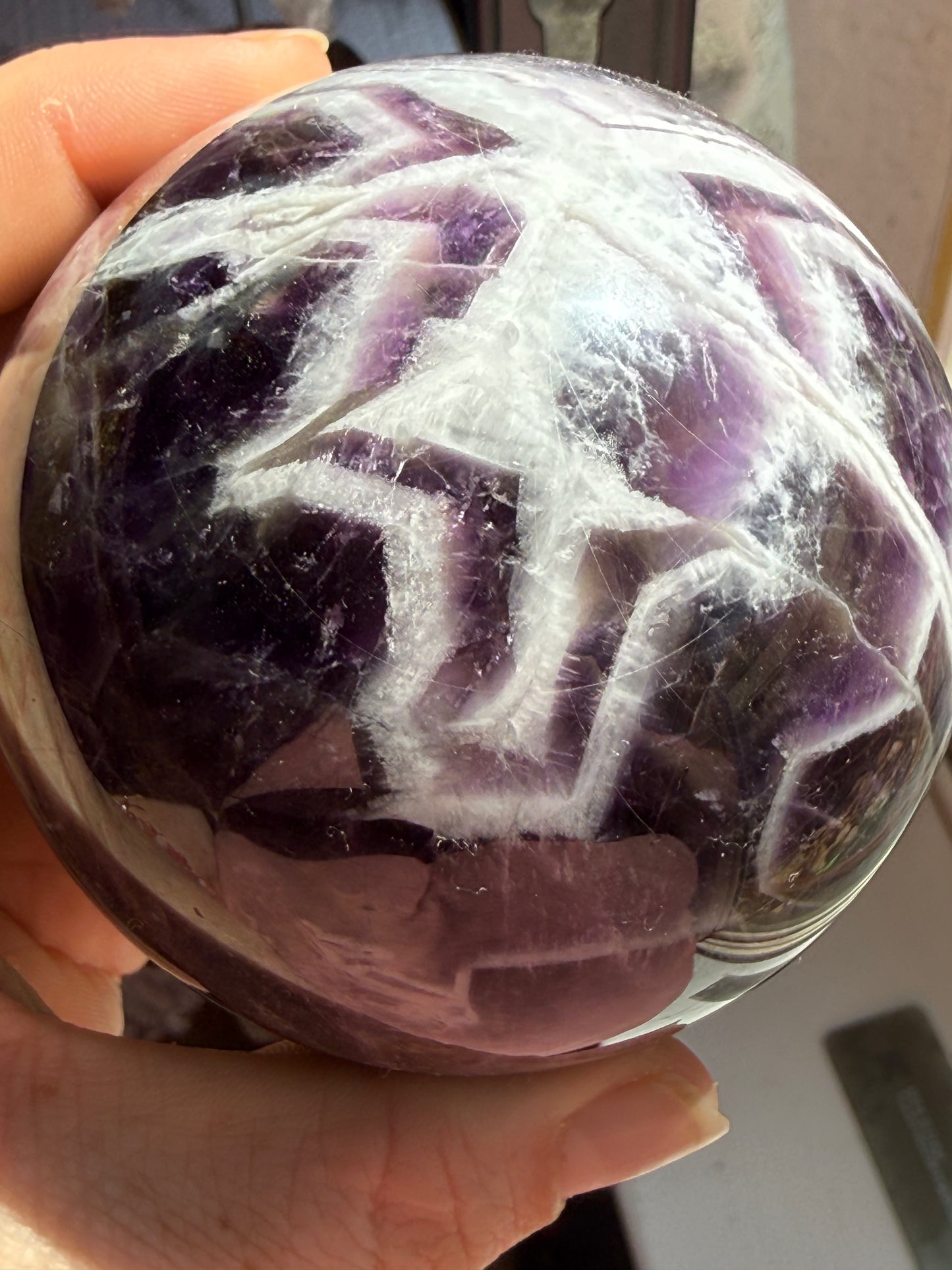 Dream Amethyst Sphere 24oz | Radiant Purple & White Bands | Decorative Gemstone