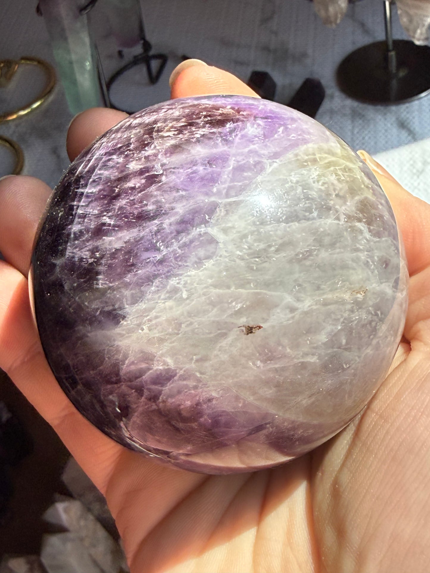 Dream Amethyst Sphere 18oz | Polished Chevron Flower Pattern | Mini Healing Crystal