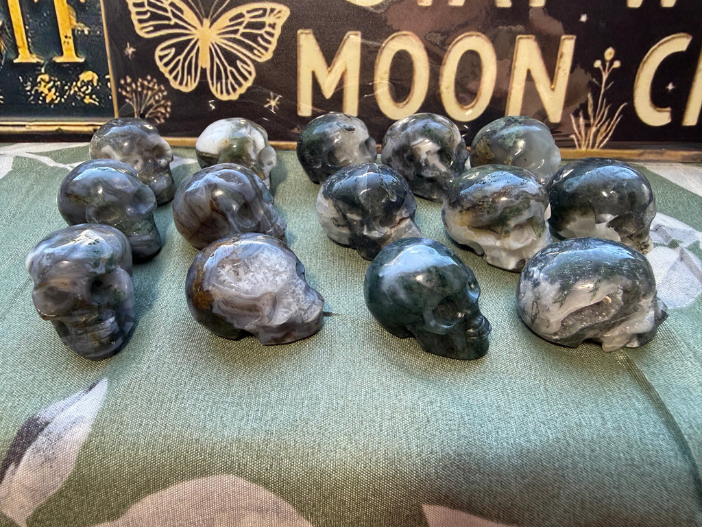 Moss Agate Mini Druzy Skulls | Growth, Grounding & Nature‑Spirit Energy