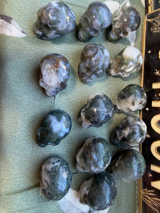 Moss Agate Mini Druzy Skulls | Growth, Grounding & Nature‑Spirit Energy
