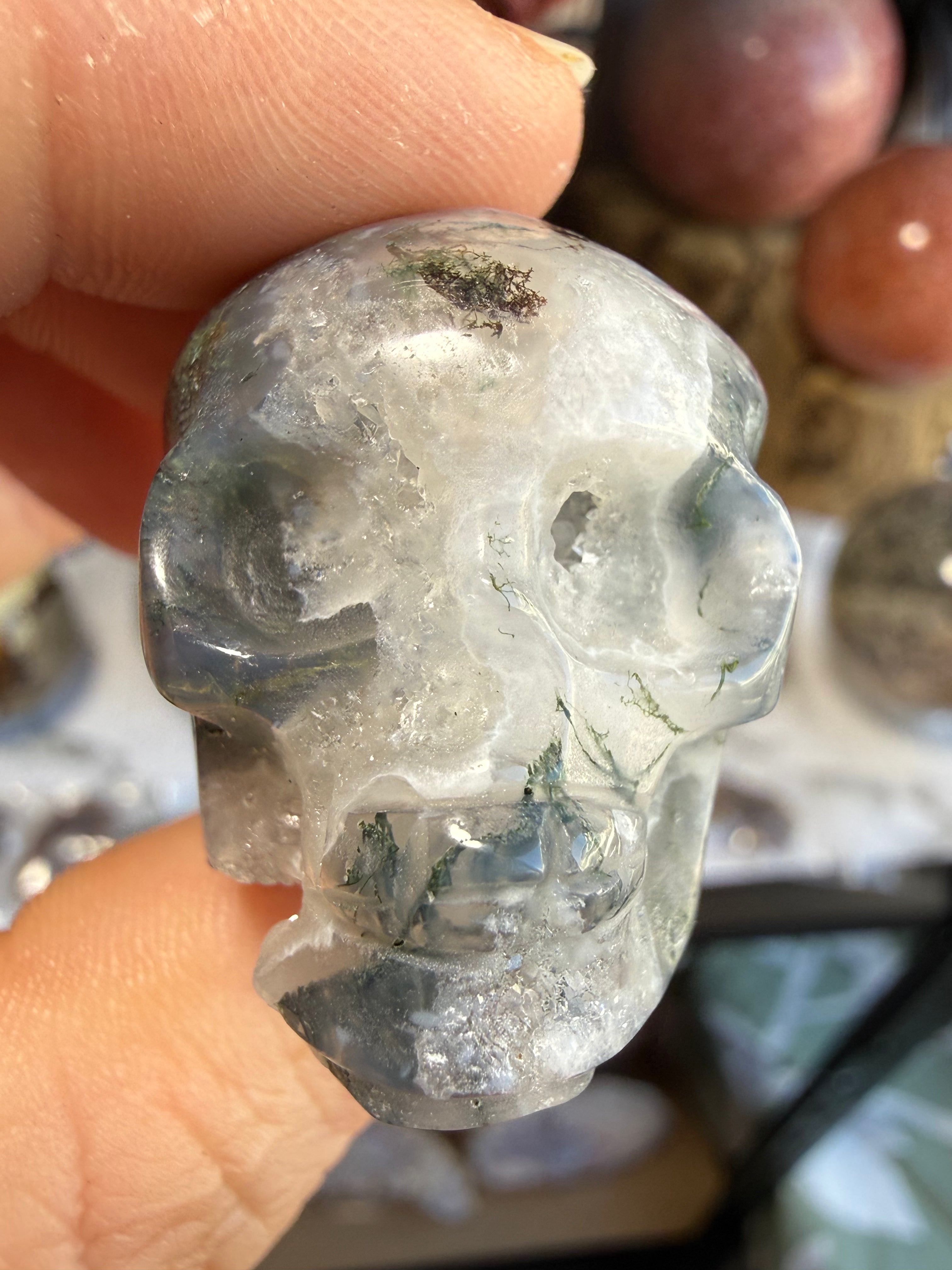 Moss Agate Mini Druzy Skulls | Growth, Grounding & Nature‑Spirit Energy