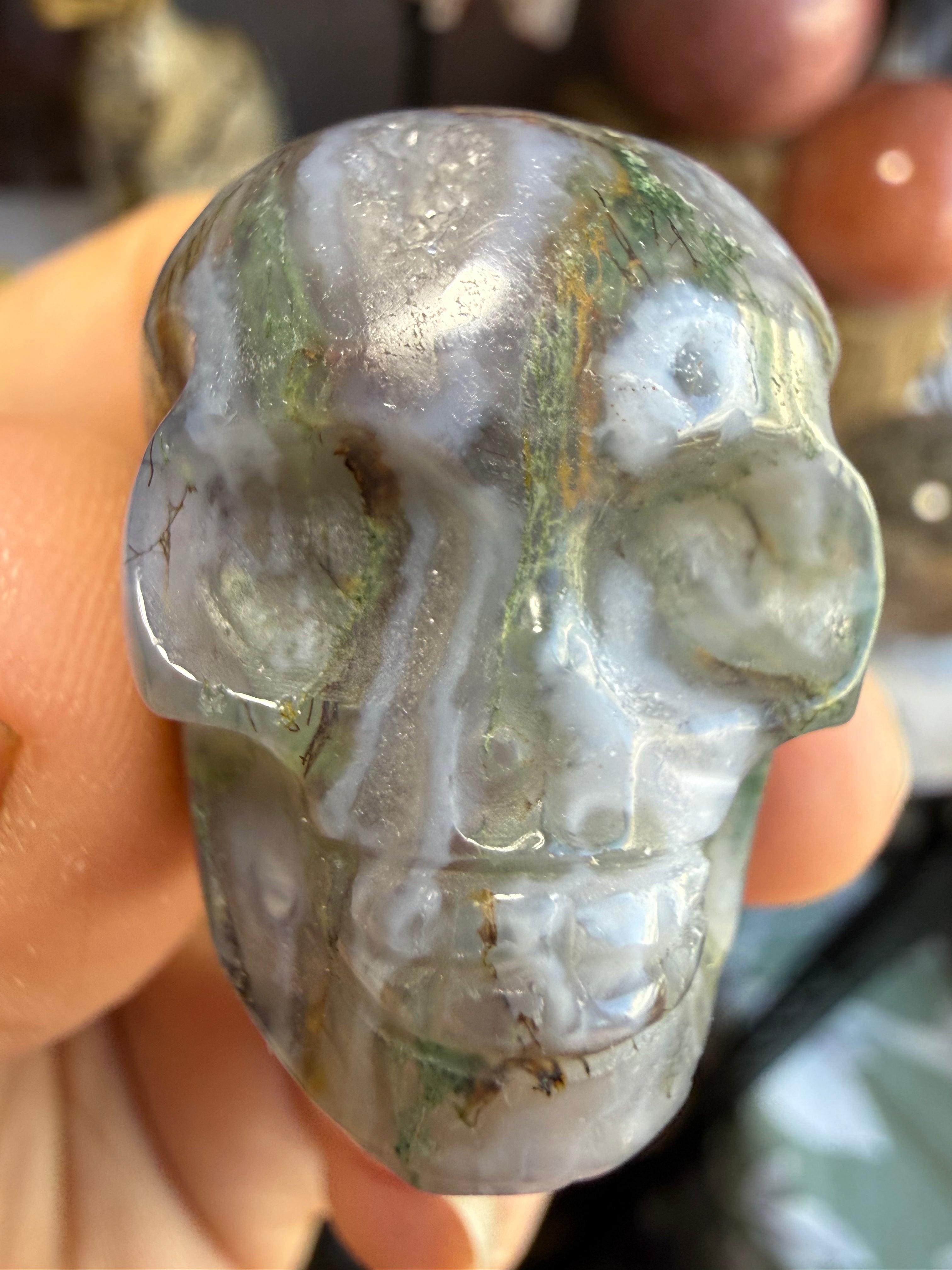 Moss Agate Mini Druzy Skulls | Growth, Grounding & Nature‑Spirit Energy