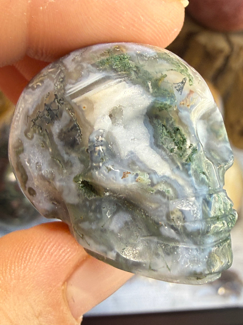 Moss Agate Mini Druzy Skulls | Growth, Grounding & Nature‑Spirit Energy