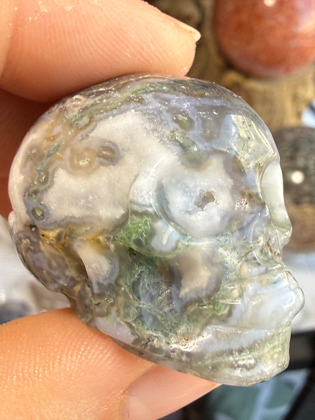Moss Agate Mini Druzy Skulls | Growth, Grounding & Nature‑Spirit Energy