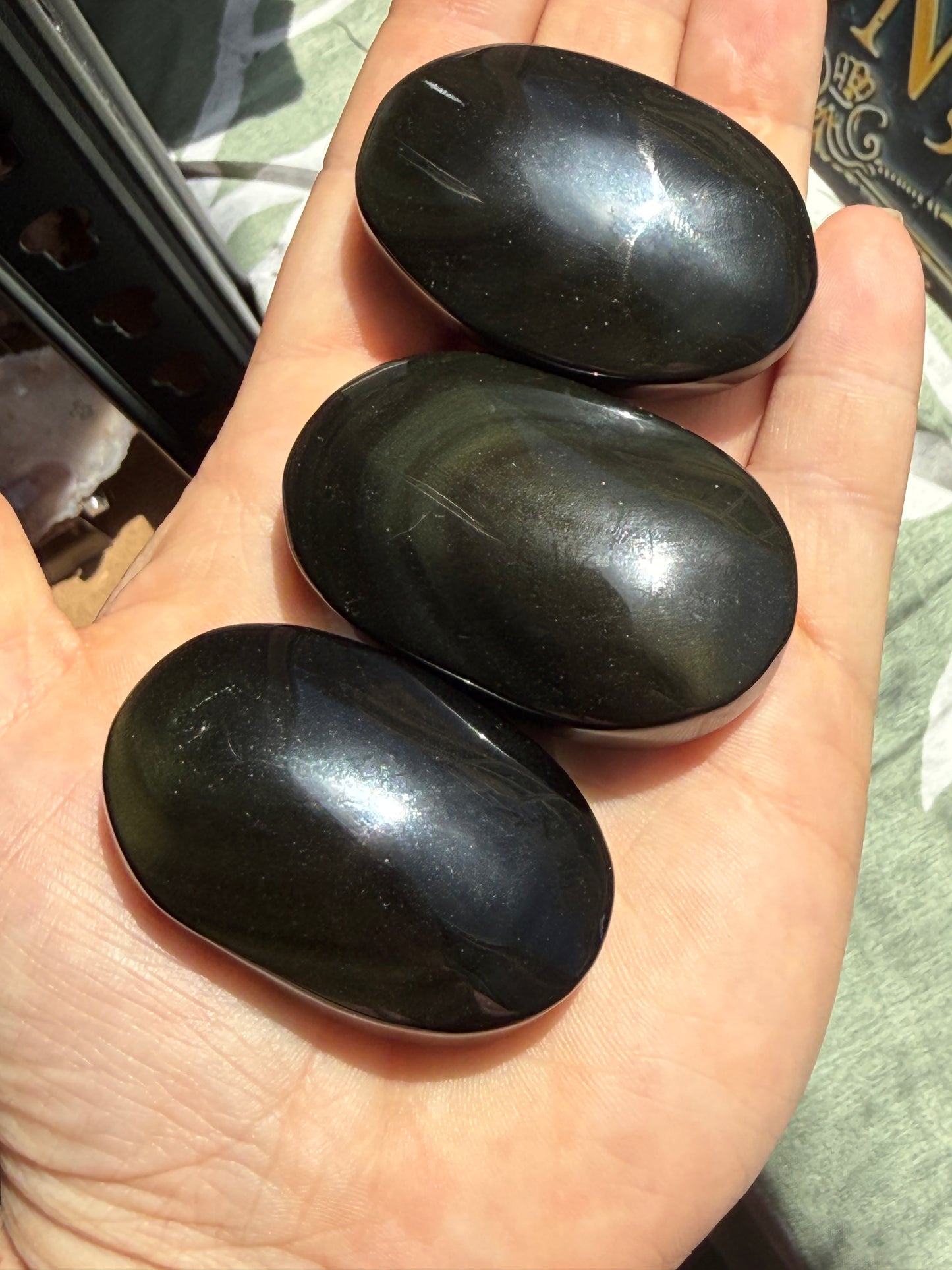 Rainbow Obsidian Palm Stone – Polished Crystal with Iridescent Sheen for Protection & Emotional Healing