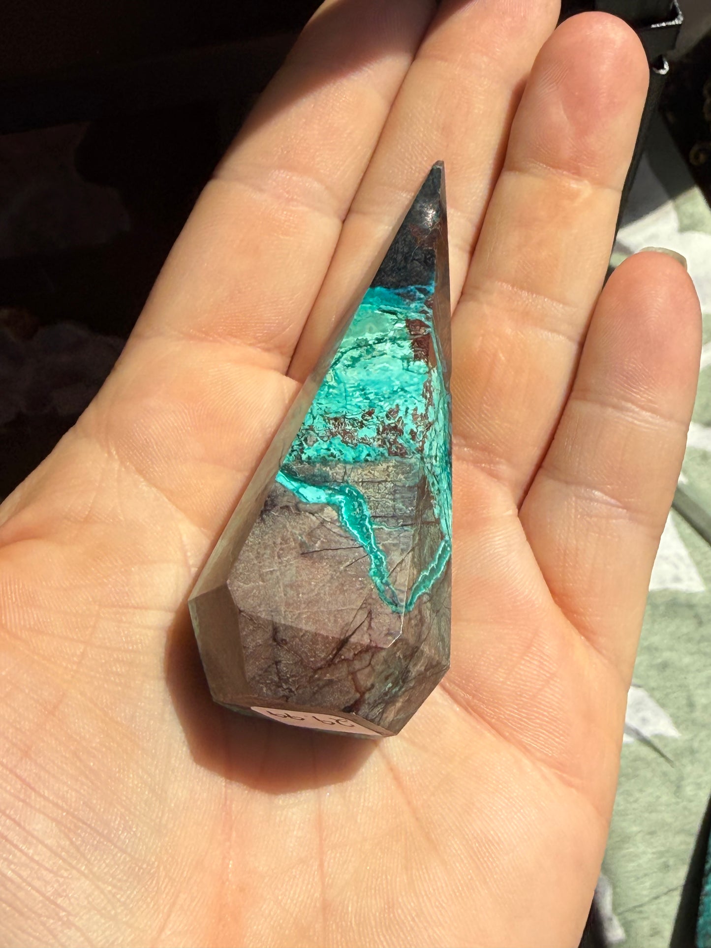 Turquoise & Hematite Crystal Tower 2–2.9 oz – Polished Statement Point for Grounding, Protection & Metallic Strength
