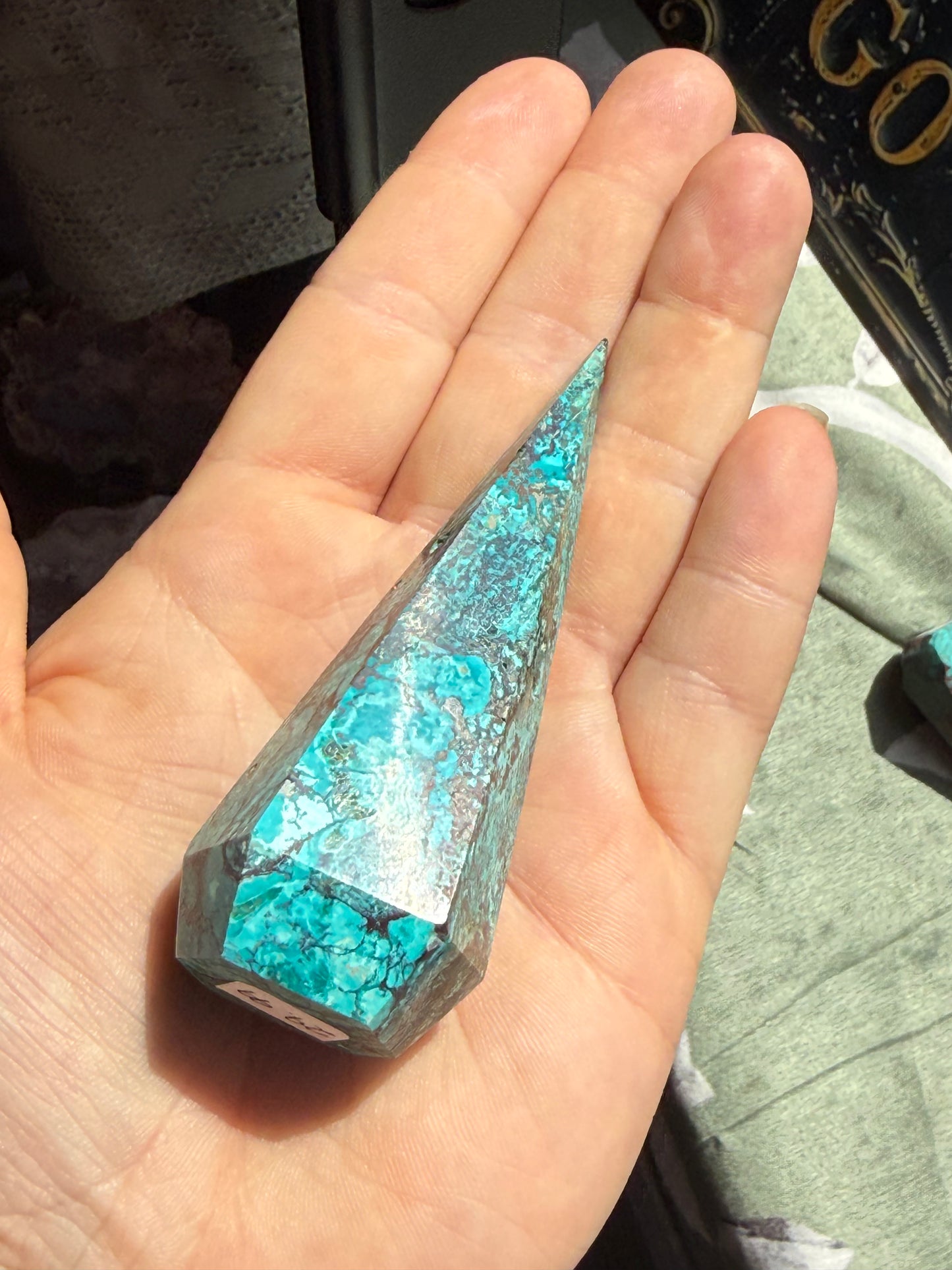 Turquoise & Hematite Crystal Tower 2–2.9 oz – Polished Statement Point for Grounding, Protection & Metallic Strength