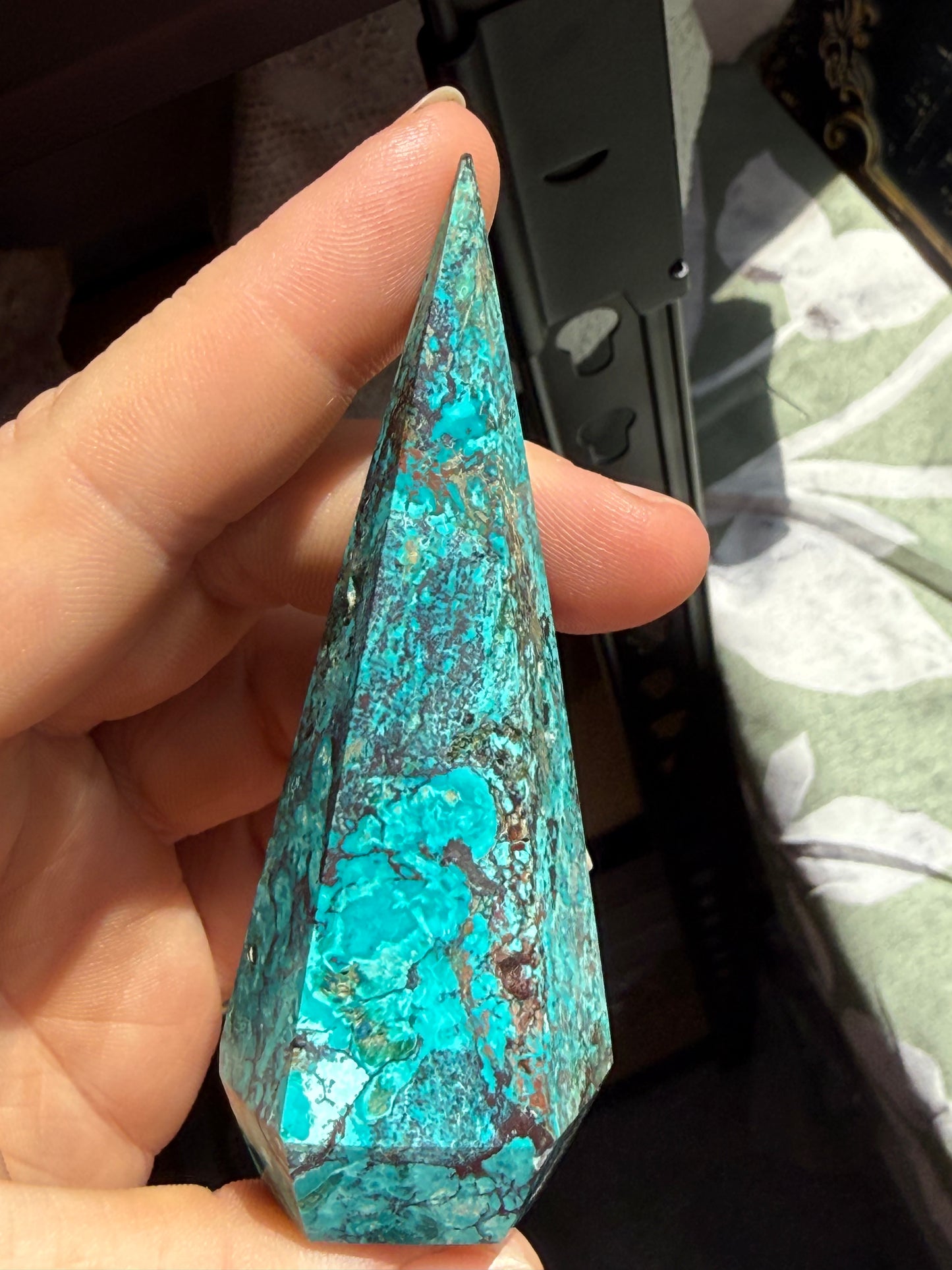 Turquoise & Hematite Crystal Tower 2–2.9 oz – Polished Statement Point for Grounding, Protection & Metallic Strength