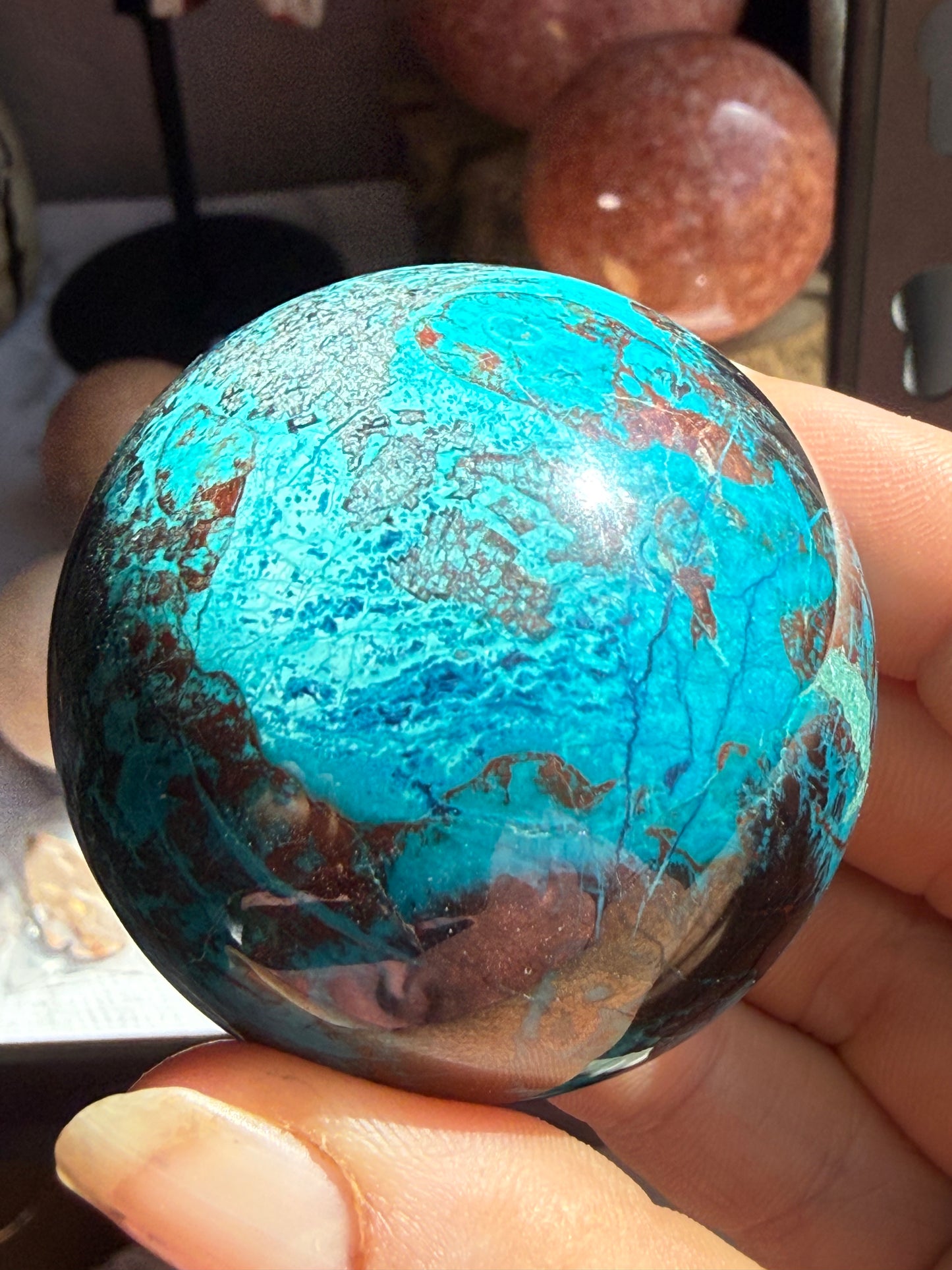 Turquoise & Hematite Crystal Sphere 5–6 oz – Polished Metallic Stone for Grounding, Protection & Premium Display