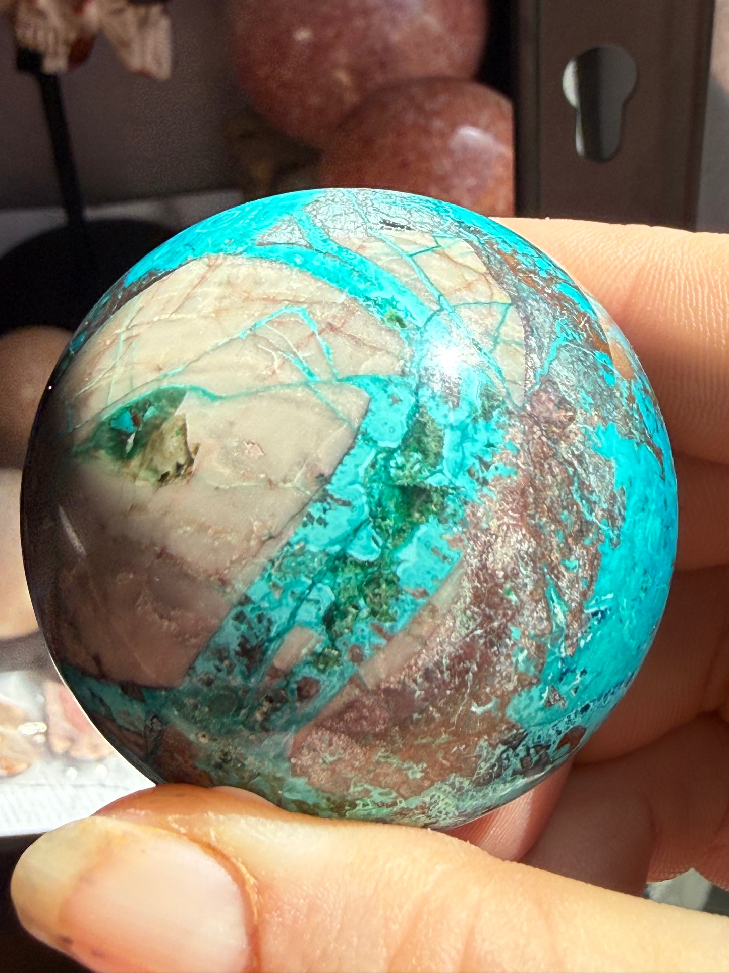 Turquoise & Hematite Crystal Sphere 5–6 oz – Polished Metallic Stone for Grounding, Protection & Premium Display