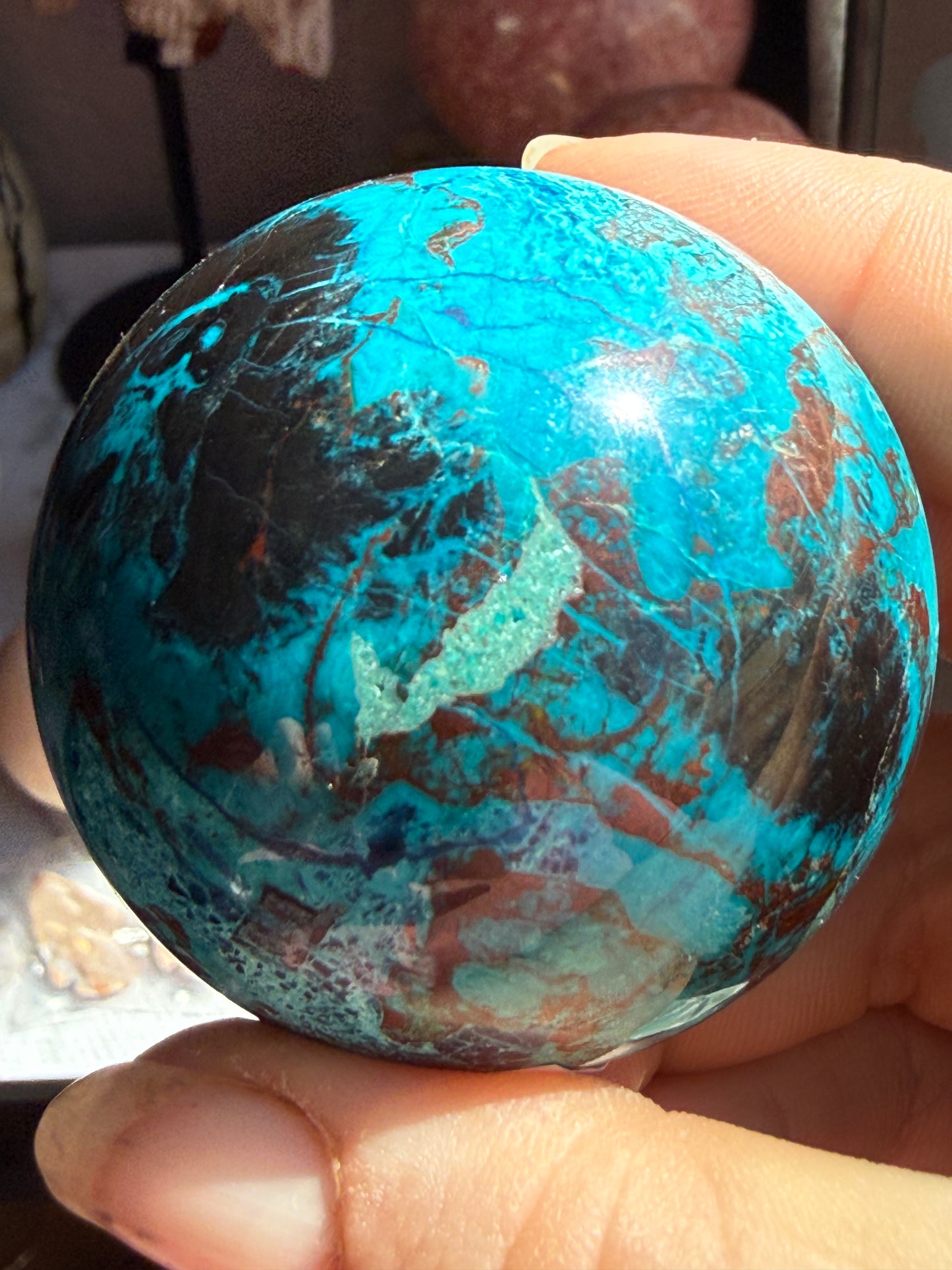 Turquoise & Hematite Crystal Sphere 5–6 oz – Polished Metallic Stone for Grounding, Protection & Premium Display