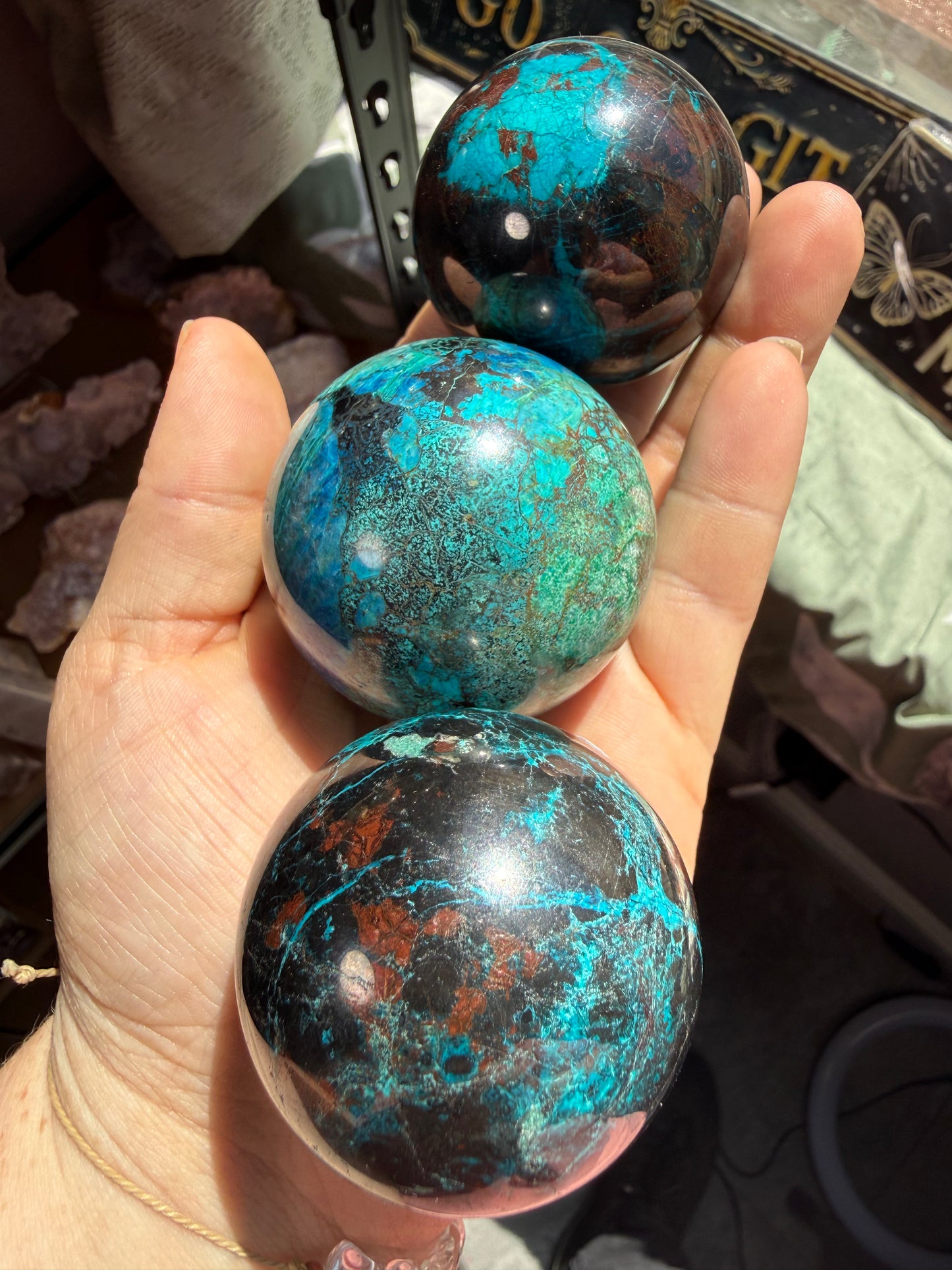 Turquoise & Hematite Crystal Sphere 6.9-7.9 oz – Polished Metallic Stone | Heavy Premium Gemstone for Grounding & Protection