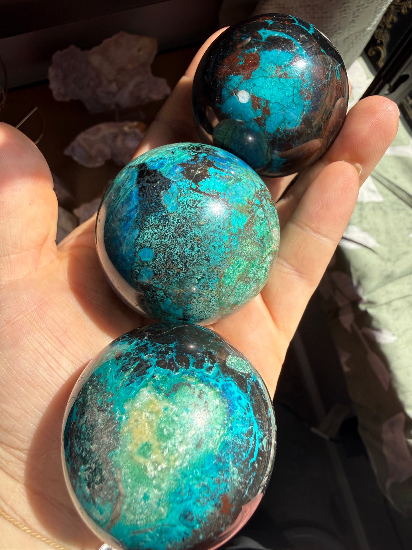 Turquoise & Hematite Crystal Sphere 6.9-7.9 oz – Polished Metallic Stone | Heavy Premium Gemstone for Grounding & Protection