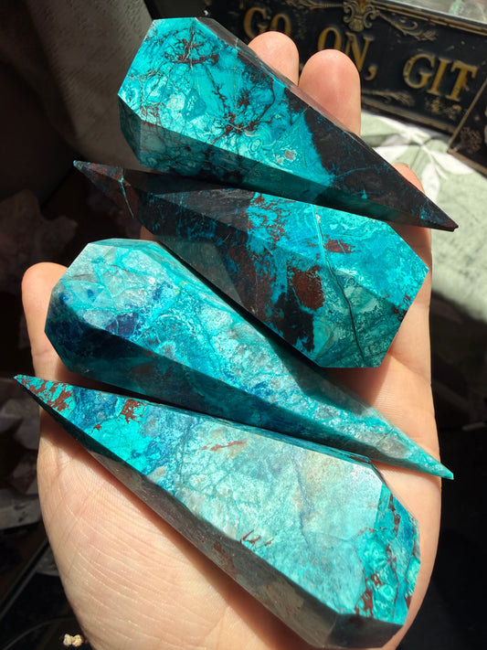 Turquoise & Hematite Crystal Tower 3–3.9 oz – Polished Statement Point | Heavy Metallic Stone for Grounding & Protection