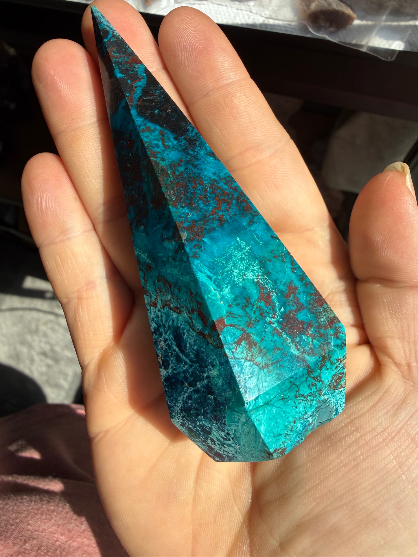 Turquoise & Hematite Crystal Tower – 4.8 oz Polished Point | Grounding, Protection & Strength Stone