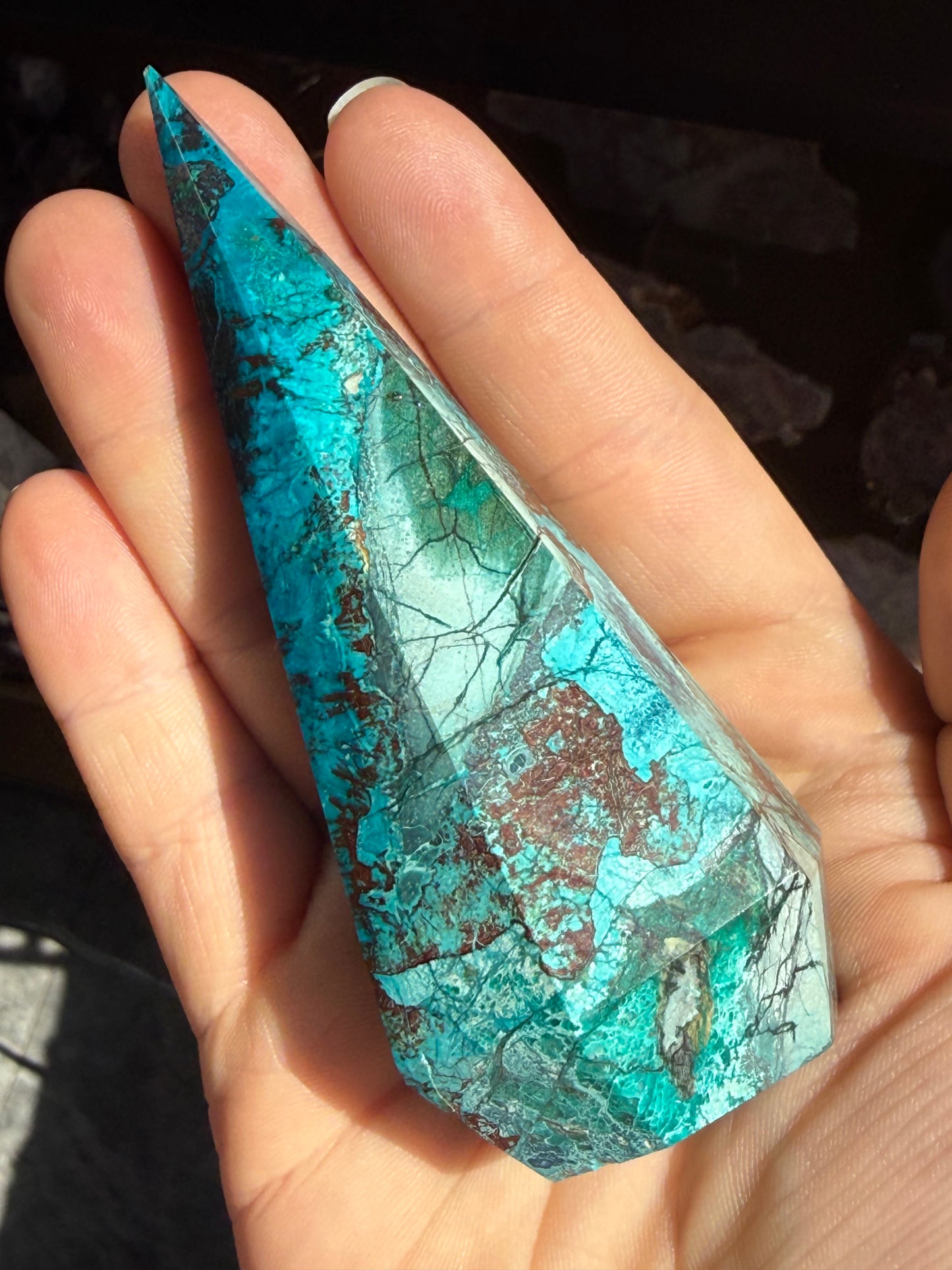 Turquoise & Hematite Crystal Tower – 4.8 oz Polished Point | Grounding, Protection & Strength Stone