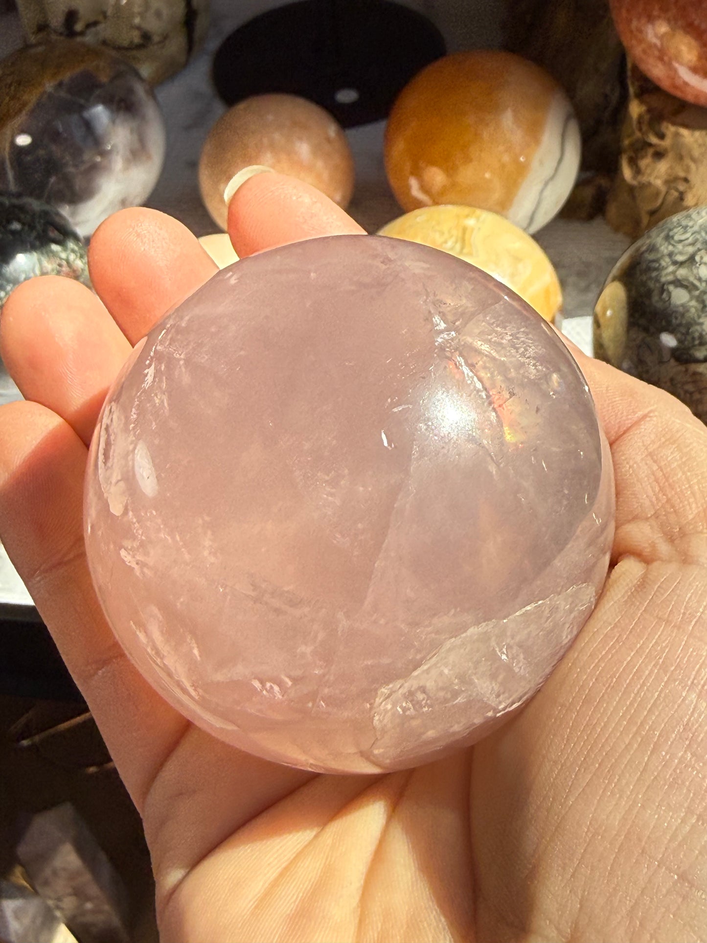 Medium Rose Quartz Sphere – Polished Crystal Orb for Love, Peace & Heart‑Healing Energy