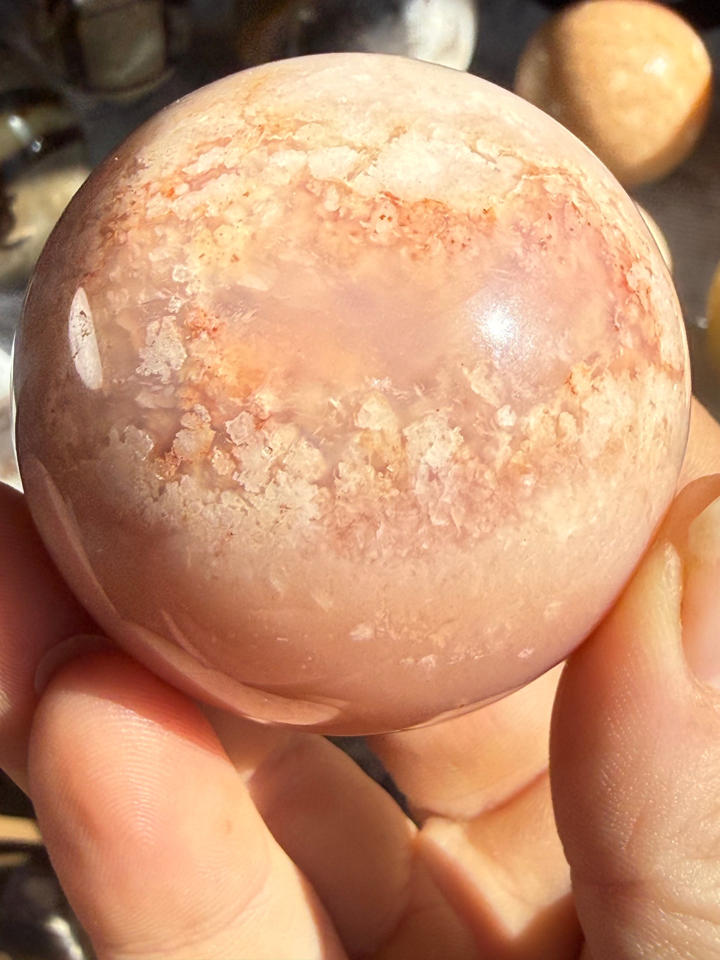 Carnelian Flower Agate Sphere – 6.3–6.5 oz Polished Crystal for Creativity, Joy & Empowered Growth