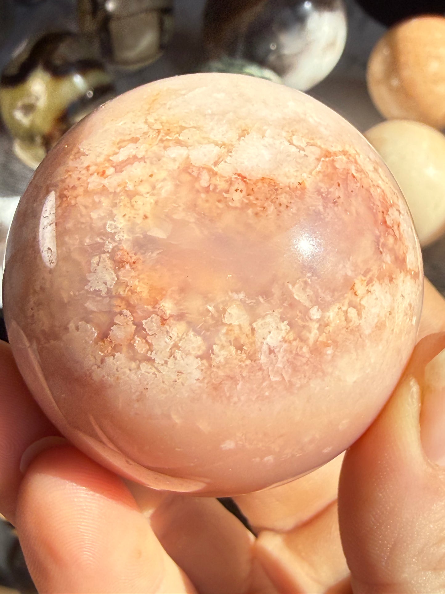 Carnelian Flower Agate Sphere – 6.3–6.5 oz Polished Crystal for Creativity, Joy & Empowered Growth