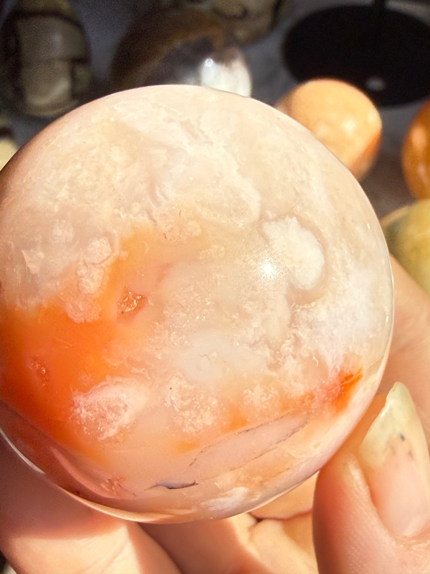 Carnelian Flower Agate Sphere – 6.3–6.5 oz Polished Crystal for Creativity, Joy & Empowered Growth