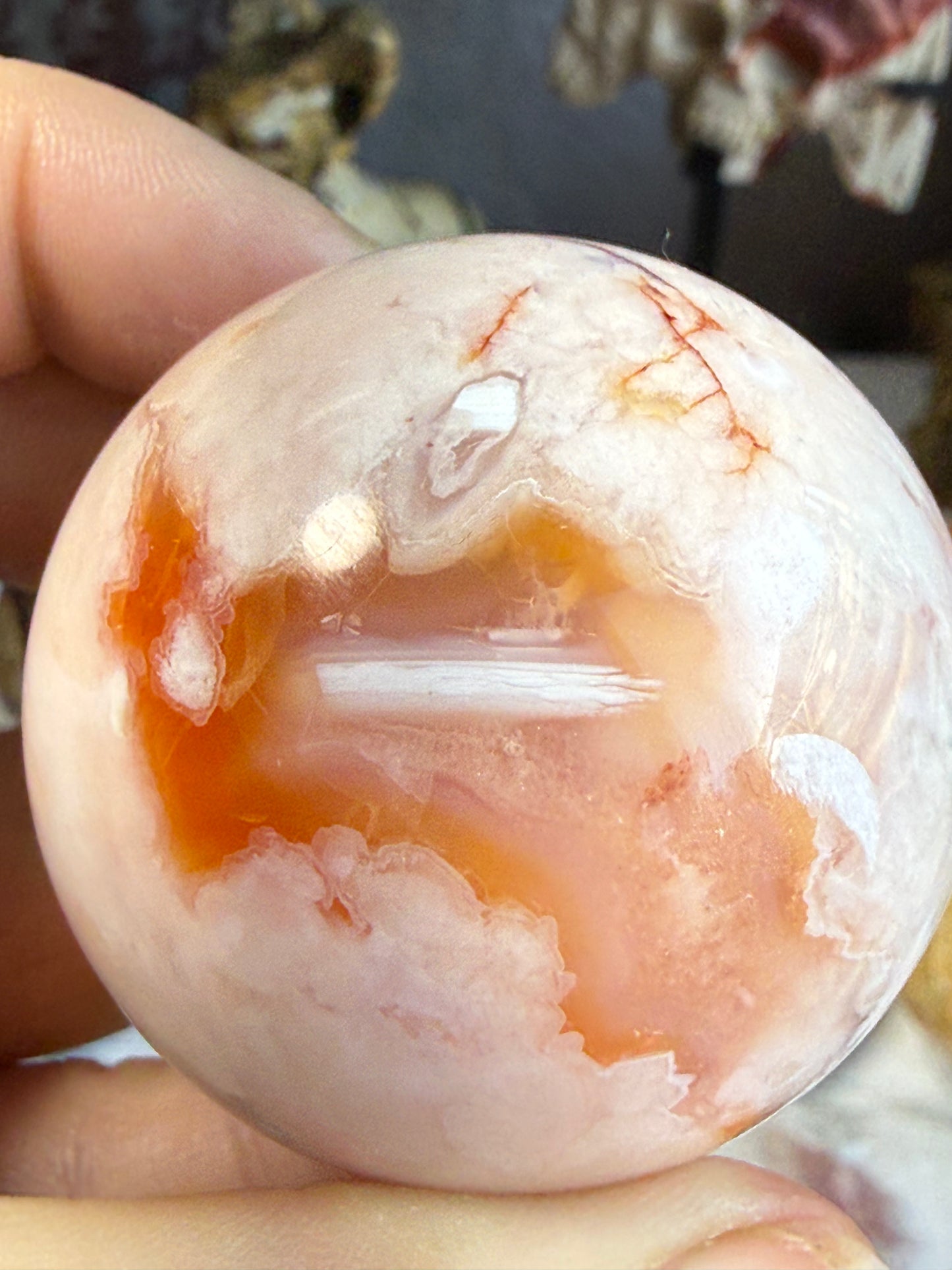 Carnelian Flower Agate Sphere – 4.7 oz Polished Crystal for Creativity, Joy & Emotional Growth