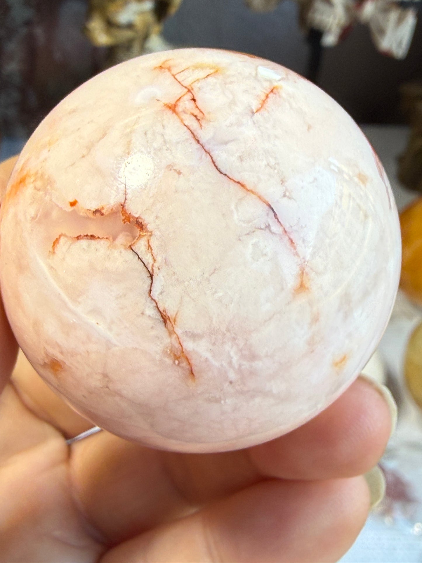 Carnelian Flower Agate Sphere – 4.7 oz Polished Crystal for Creativity, Joy & Emotional Growth