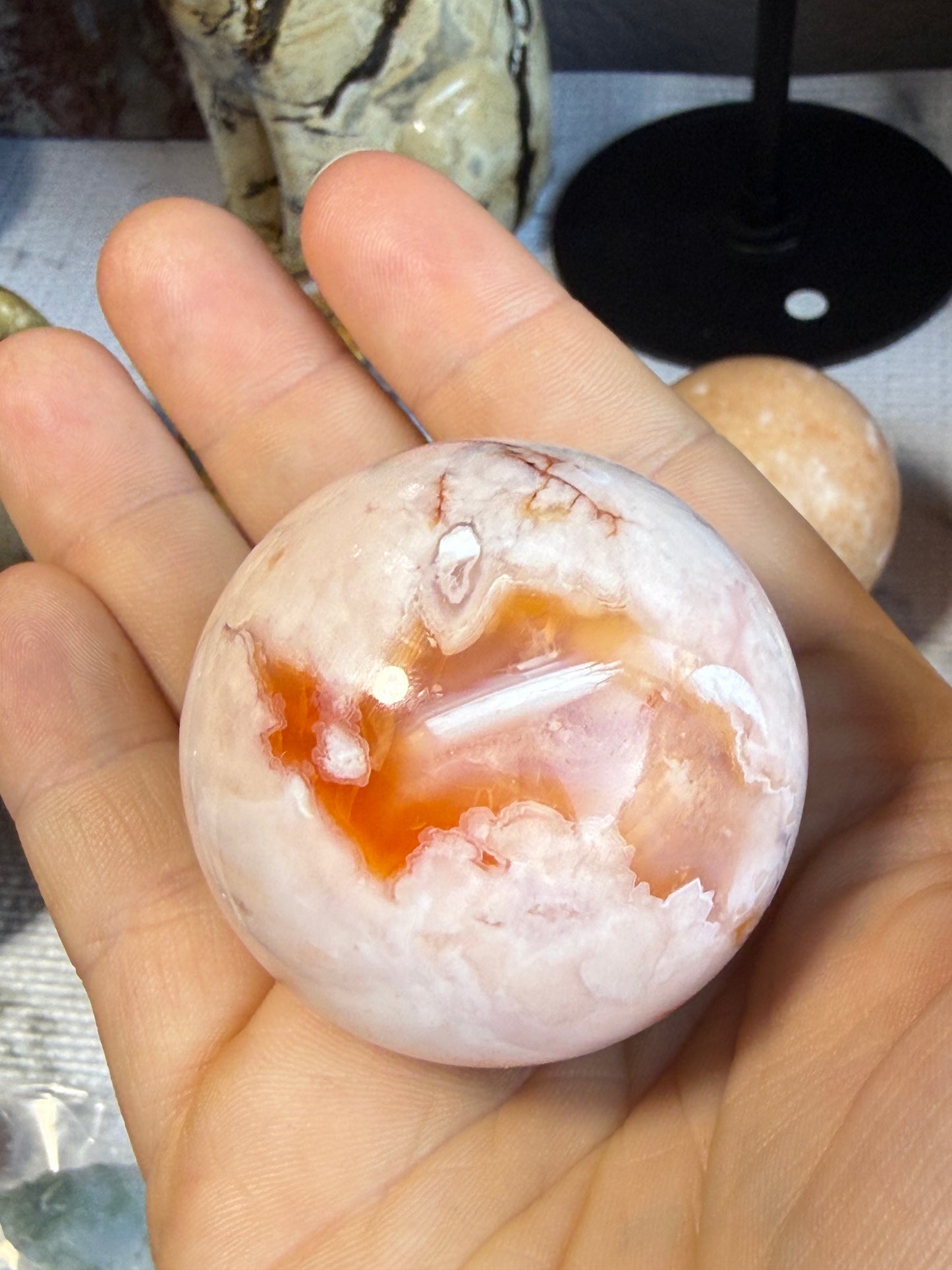 Carnelian Flower Agate Sphere – 4.7 oz Polished Crystal for Creativity, Joy & Emotional Growth