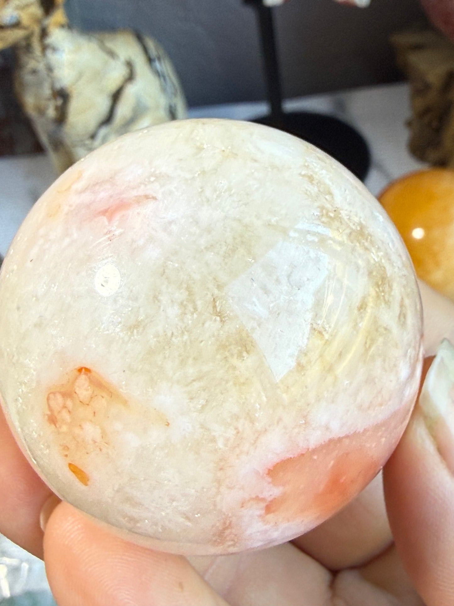 Carnelian Flower Agate Sphere – 5.6 oz Polished Crystal for Creativity, Joy & Empowered Growth